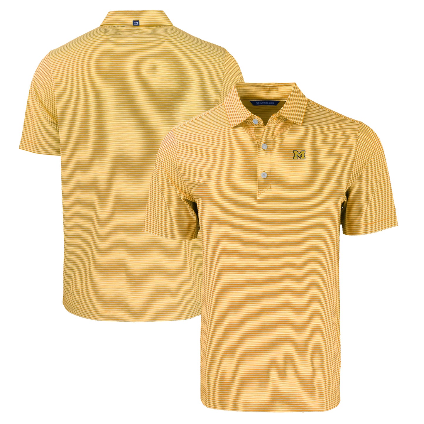Men's Cutter & Buck Gold/White Michigan Wolverines Forge Eco Double Stripe Stretch Recycled Polo