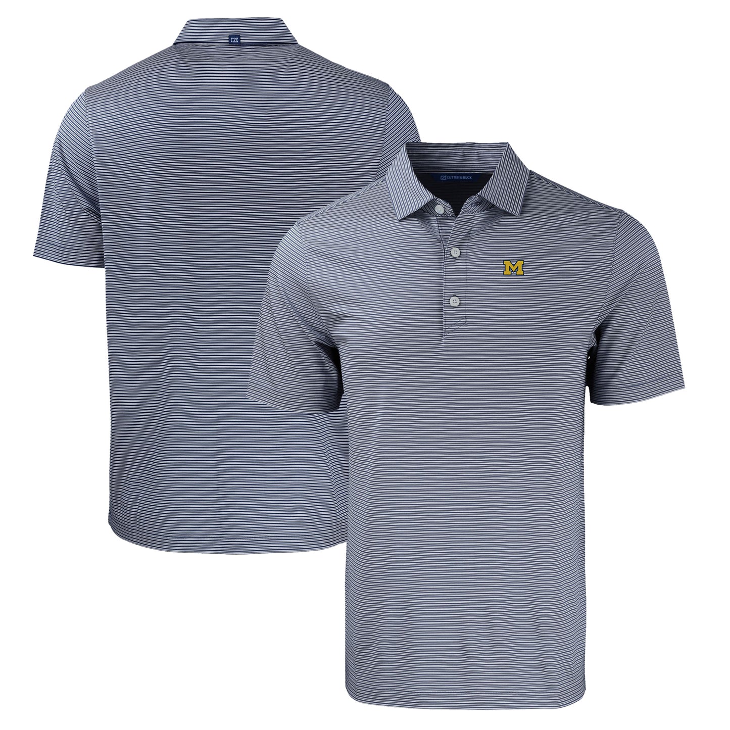 Men's Cutter & Buck Navy/White Michigan Wolverines Forge Eco Double Stripe Stretch Recycled Polo