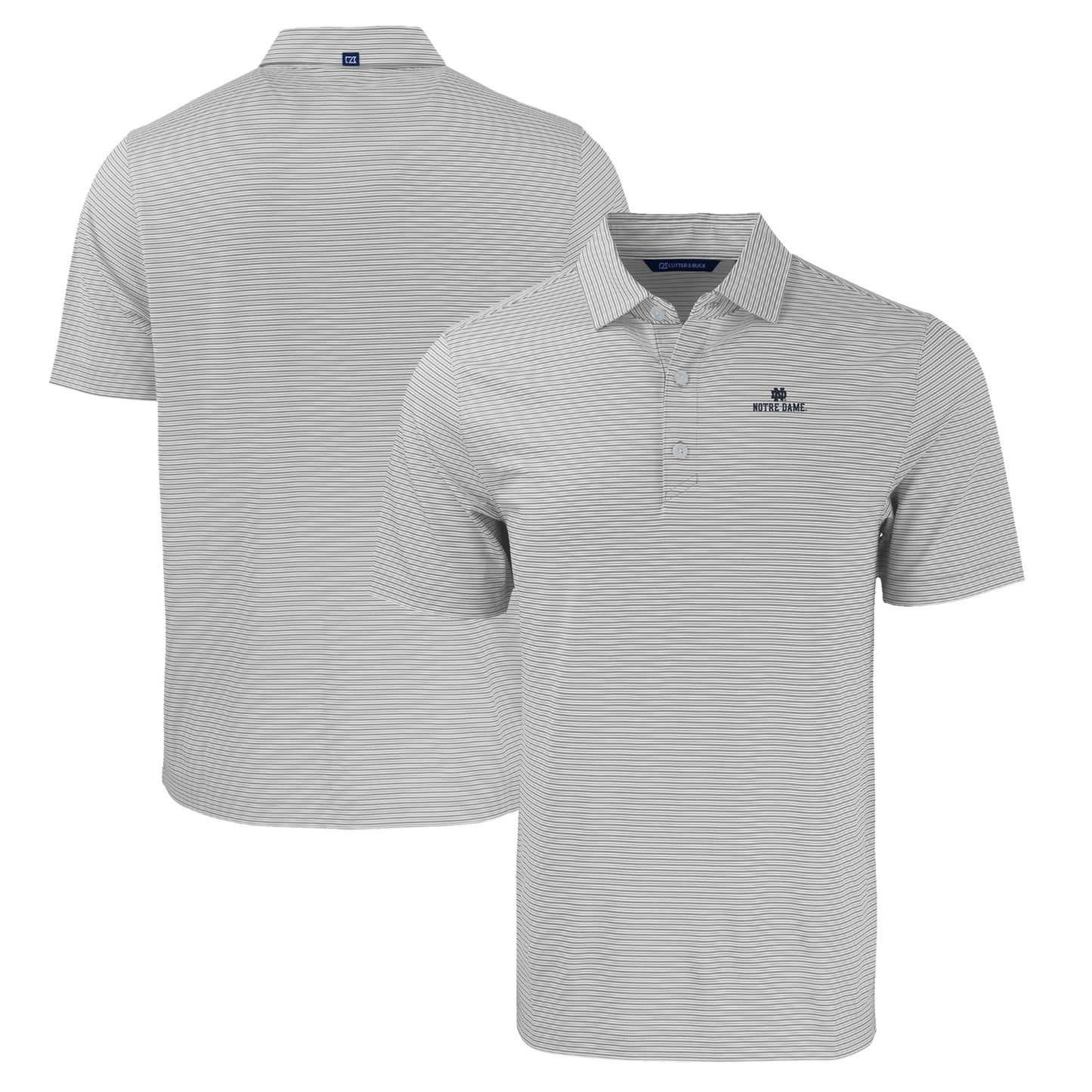Men's Cutter & Buck Gray/White Notre Dame Fighting Irish Forge Eco Double Stripe Stretch Recycled Polo