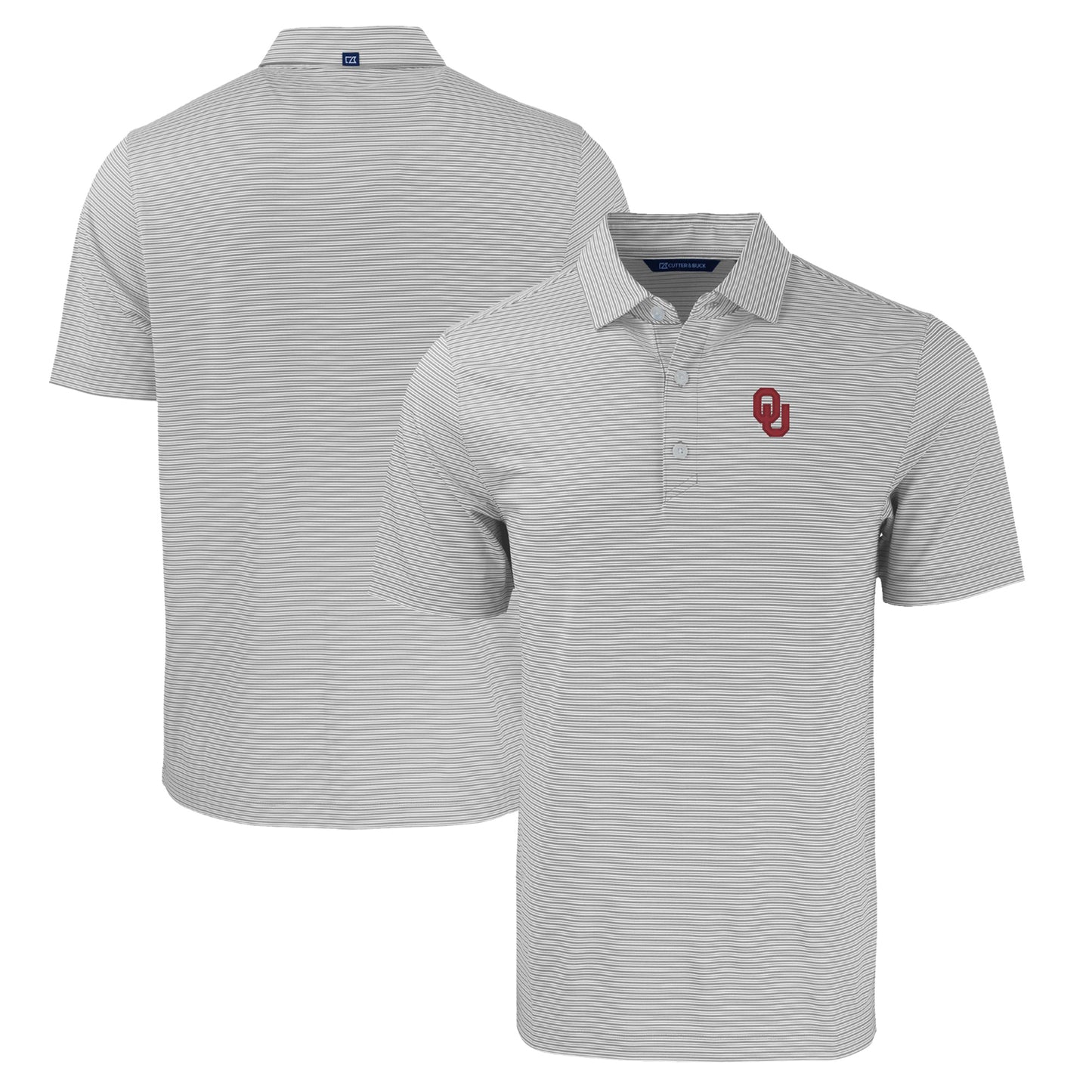 Men's Cutter & Buck Gray/White Oklahoma Sooners Forge Eco Double Stripe Stretch Recycled Polo