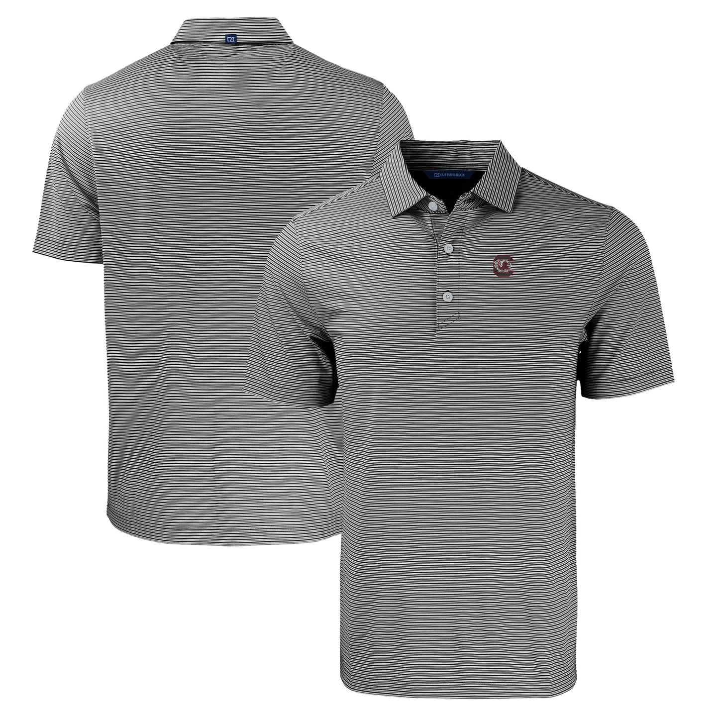 Men's Cutter & Buck Black/White South Carolina Gamecocks Forge Eco Double Stripe Stretch Recycled Polo