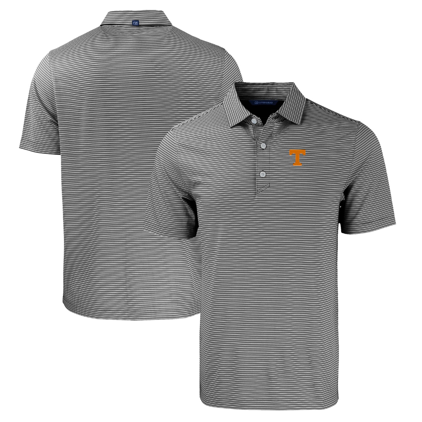 Men's Cutter & Buck Black/White Tennessee Volunteers Forge Eco Double Stripe Stretch Recycled Polo