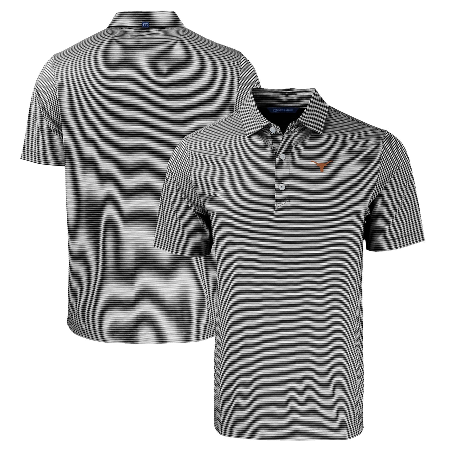 Men's Cutter & Buck Black/White Texas Longhorns Forge Eco Double Stripe Stretch Recycled Polo