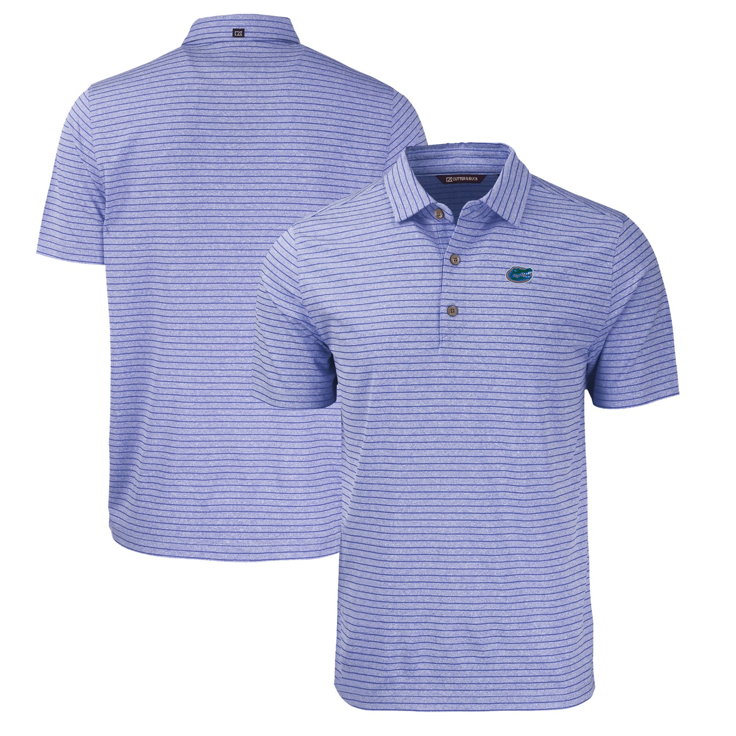 Men's Cutter & Buck Heather Royal Florida Gators Forge Eco Heathered Stripe Stretch Recycled Polo
