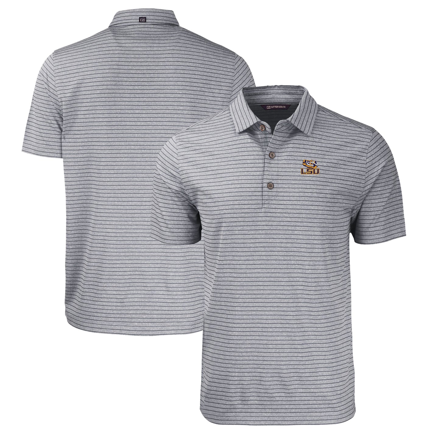 Men's Cutter & Buck Heather Black LSU Tigers Forge Eco Heathered Stripe Stretch Recycled Polo