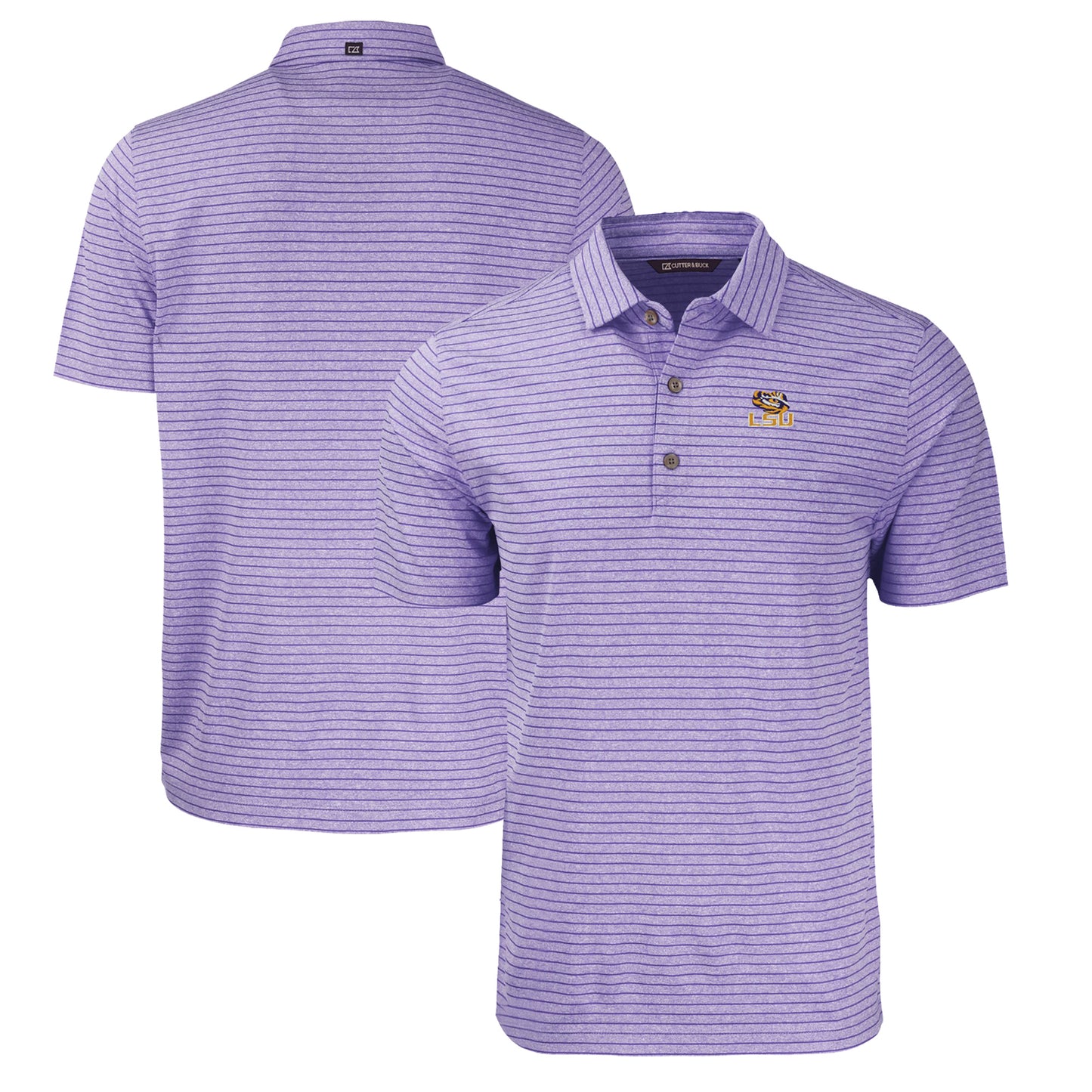 Men's Cutter & Buck Heather Purple LSU Tigers Forge Eco Heathered Stripe Stretch Recycled Polo