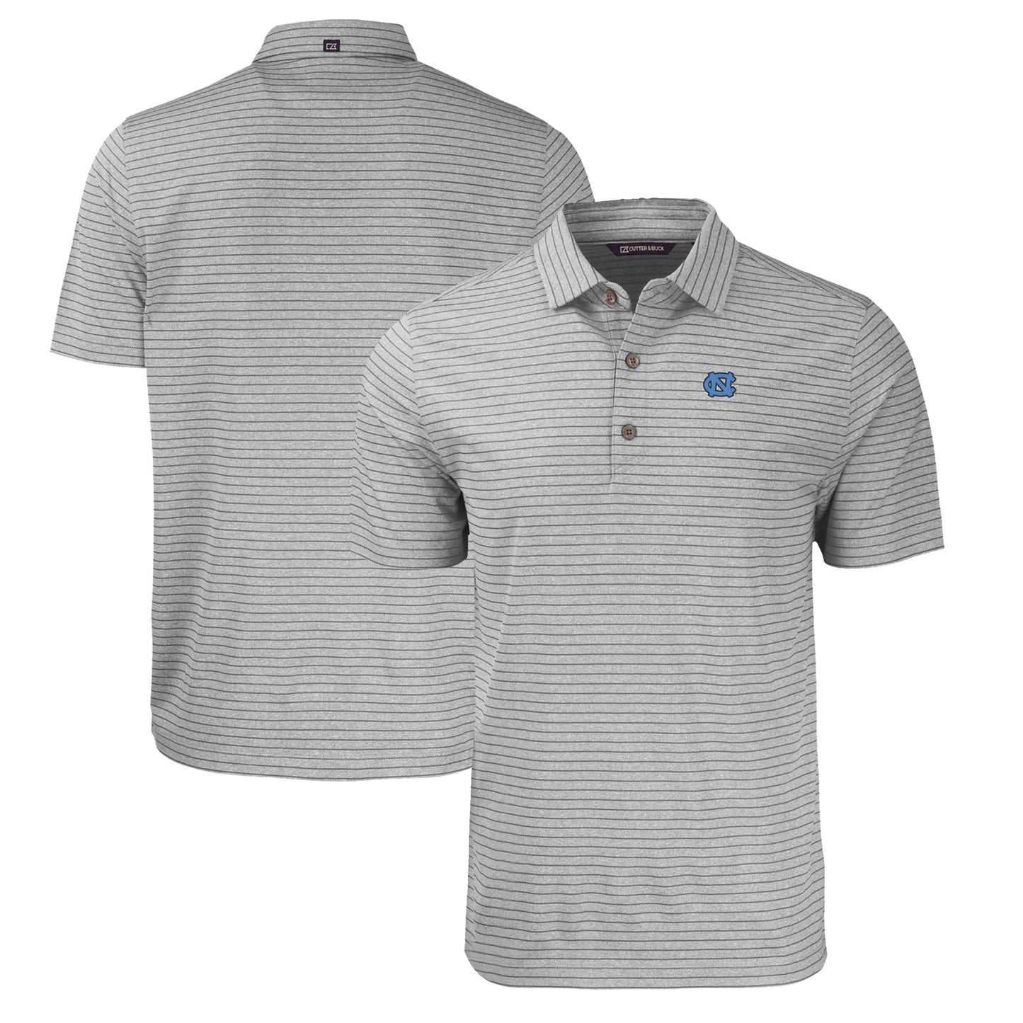 Men's Cutter & Buck Heather Gray North Carolina Tar Heels Forge Eco Heathered Stripe Stretch Recycled Polo