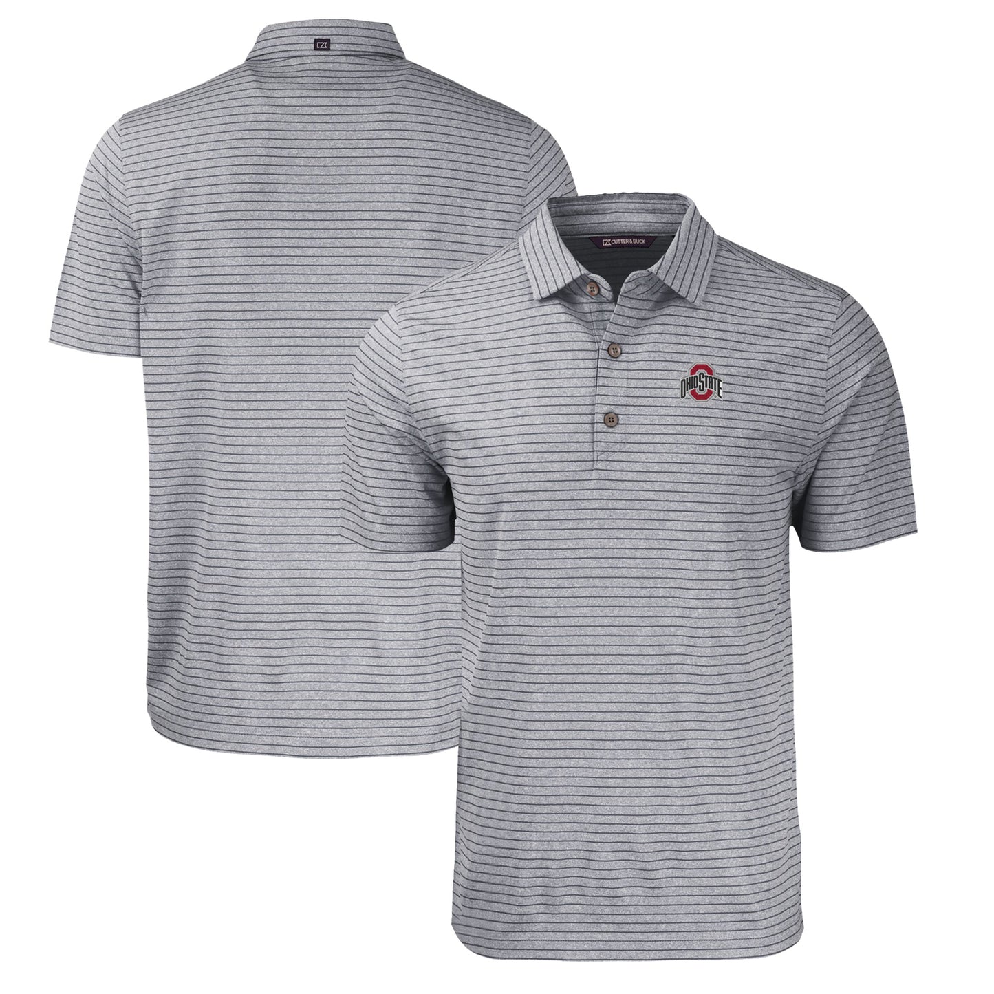 Men's Cutter & Buck Heather Black Ohio State Buckeyes Forge Eco Heathered Stripe Stretch Recycled Polo