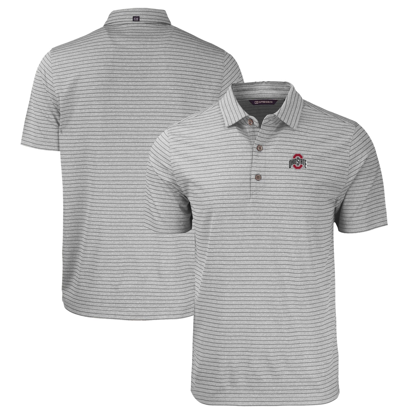 Men's Cutter & Buck Heather Gray Ohio State Buckeyes Forge Eco Heathered Stripe Stretch Recycled Polo