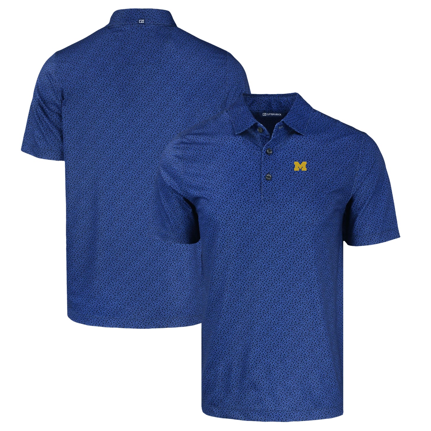Men's Cutter & Buck Navy Michigan Wolverines Pike Eco Pebble Print Stretch Recycled Polo