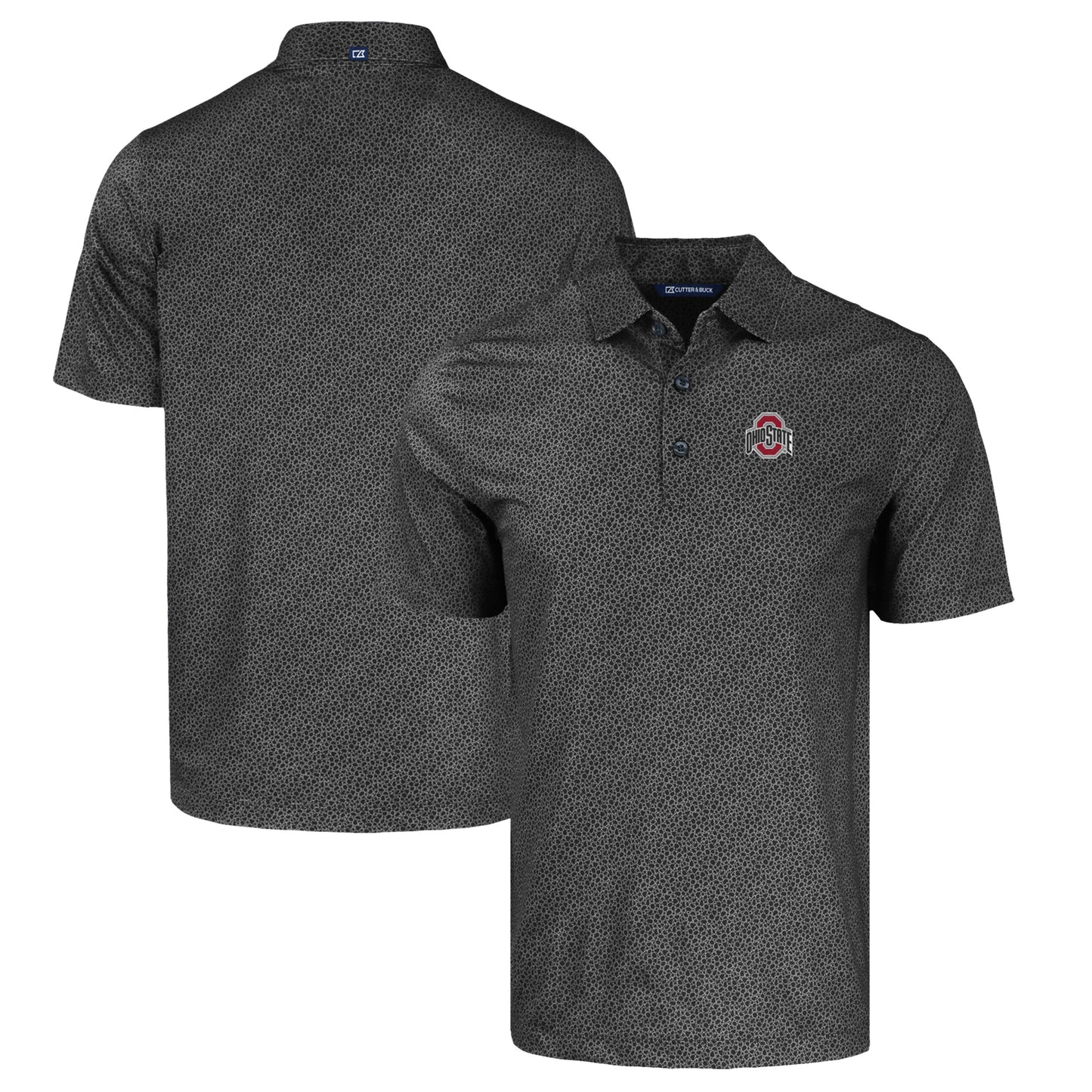Men's Cutter & Buck Black Ohio State Buckeyes Primary Logo Pike Eco Pebble Print Stretch Recycled Polo