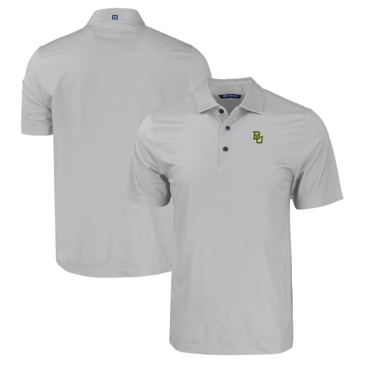 Men's Cutter & Buck Gray Baylor Bears Pike Eco Tonal Geo Print Stretch Recycled Polo