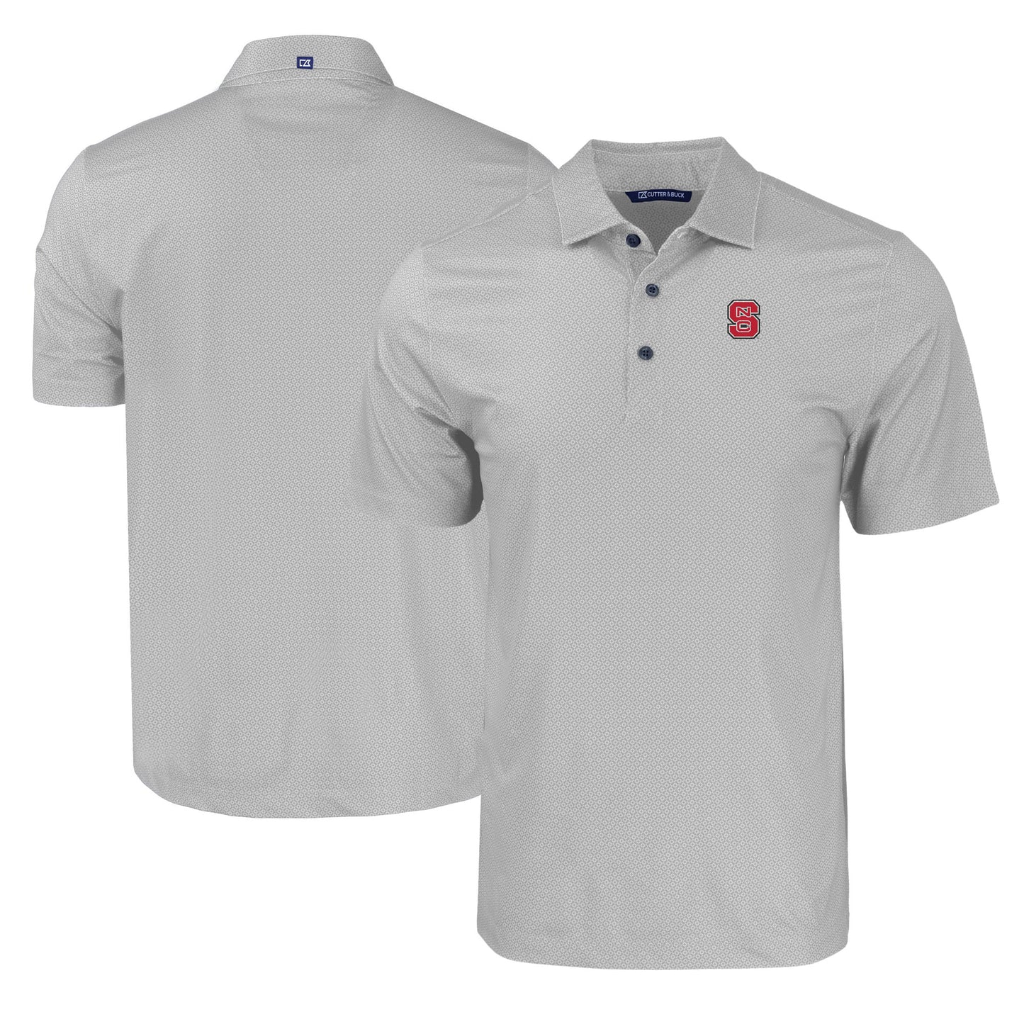 Men's Cutter & Buck Gray NC State Wolfpack Pike Eco Tonal Geo Print Stretch Recycled Polo