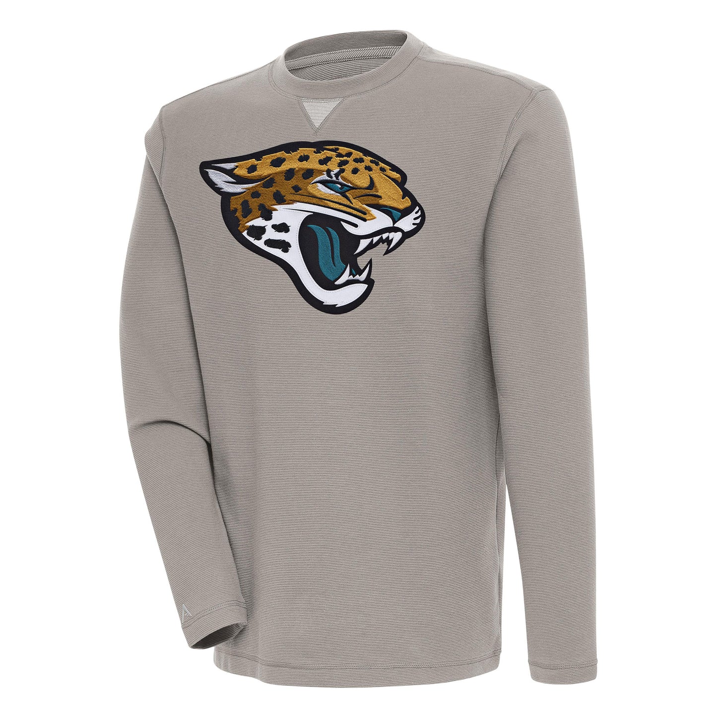Men's Antigua Oatmeal Jacksonville Jaguars Flier Bunker Pullover Sweatshirt