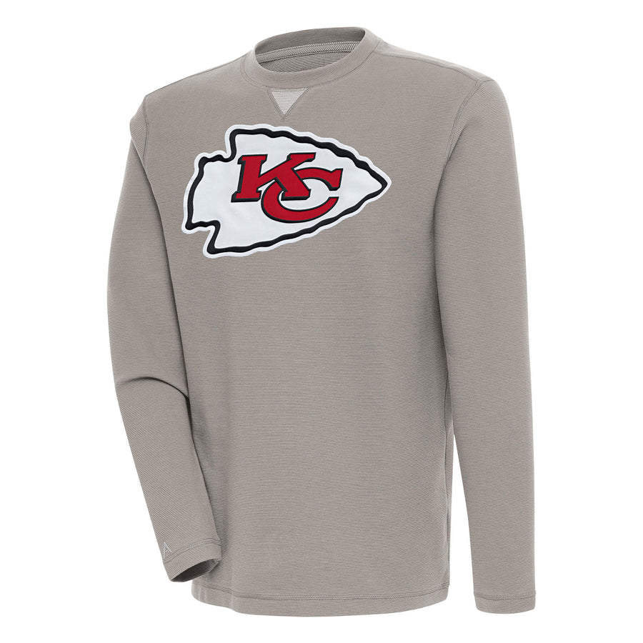 Men's Antigua Oatmeal Kansas City Chiefs Flier Bunker Pullover Sweatshirt