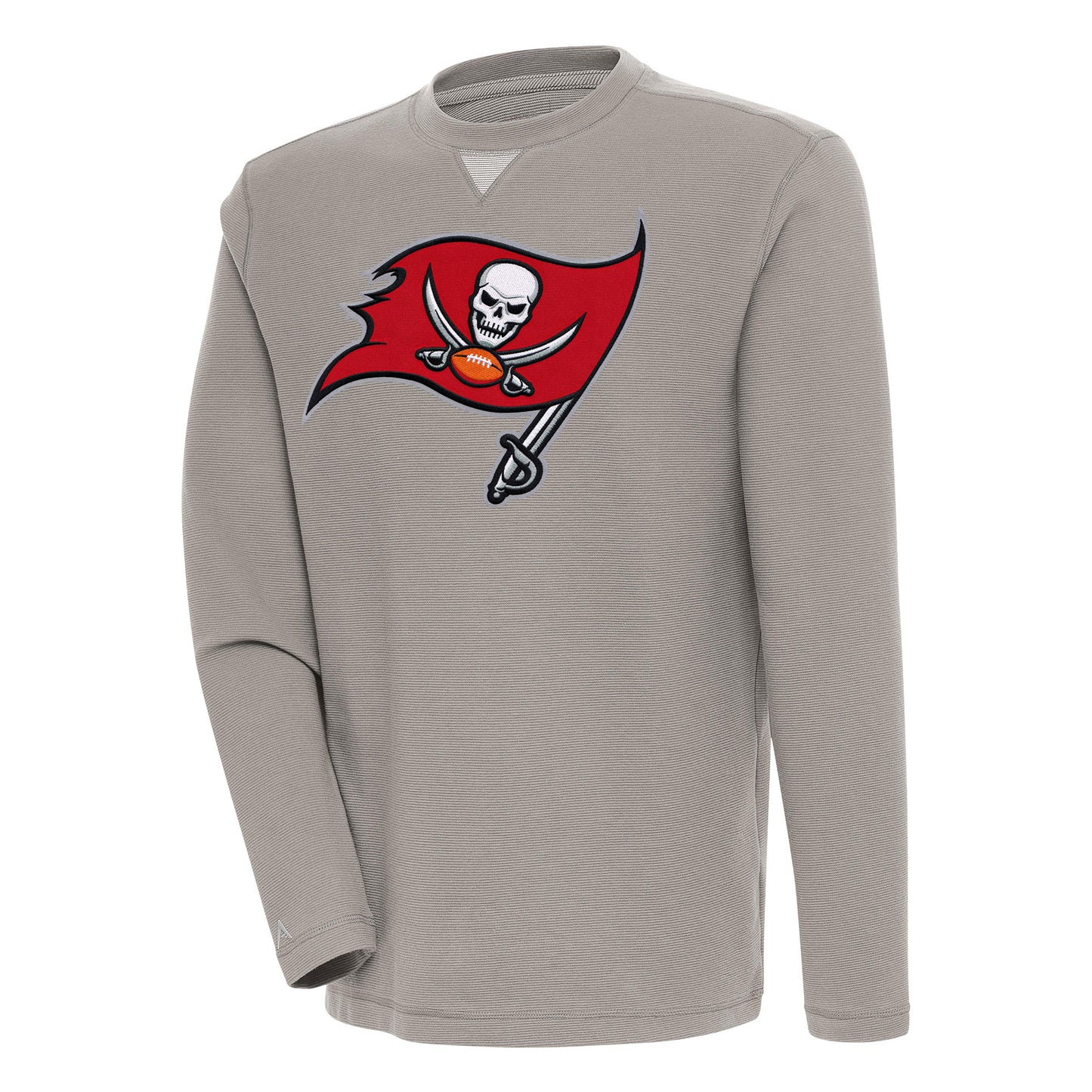 Men's Antigua Oatmeal Tampa Bay Buccaneers Flier Bunker Pullover Sweatshirt