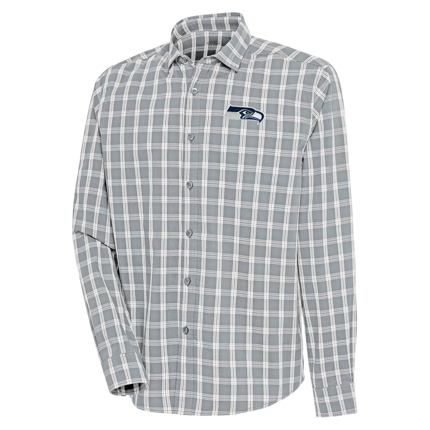 Men's Antigua Heather Gray/Charcoal Seattle Seahawks Carry Long Sleeve Button-Up Shirt