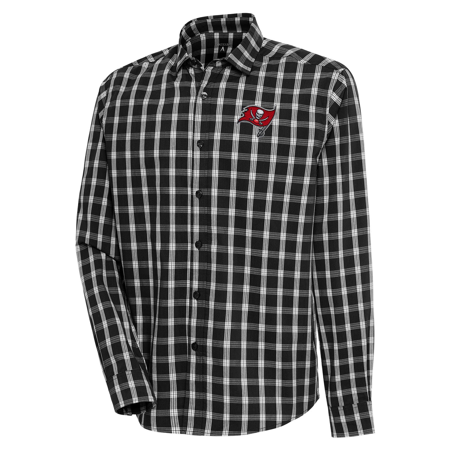 Men's Antigua Black/Gray Tampa Bay Buccaneers Carry Long Sleeve Button-Up Shirt