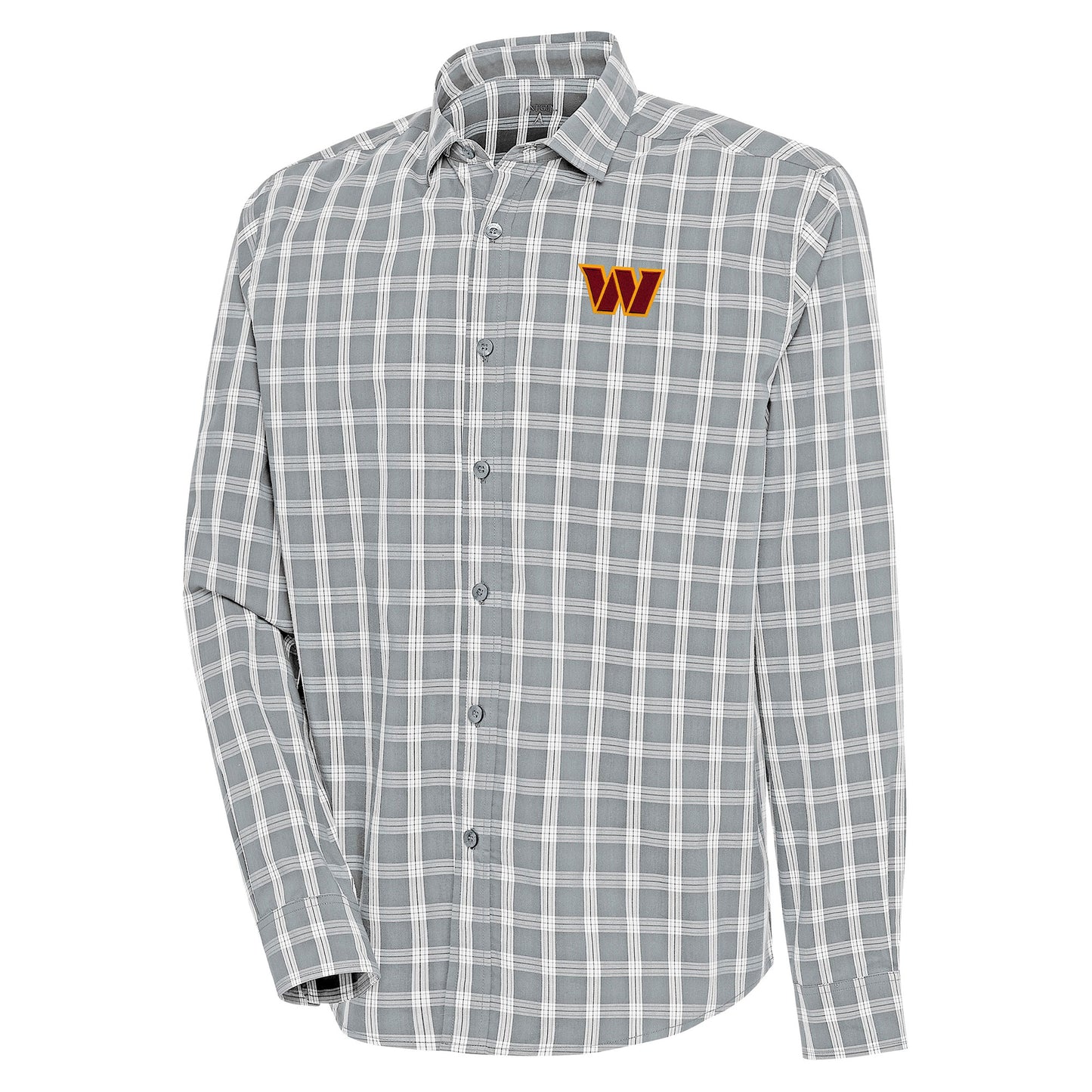 Men's Antigua Heather Gray/Charcoal Washington Commanders Carry Long Sleeve Button-Up Shirt