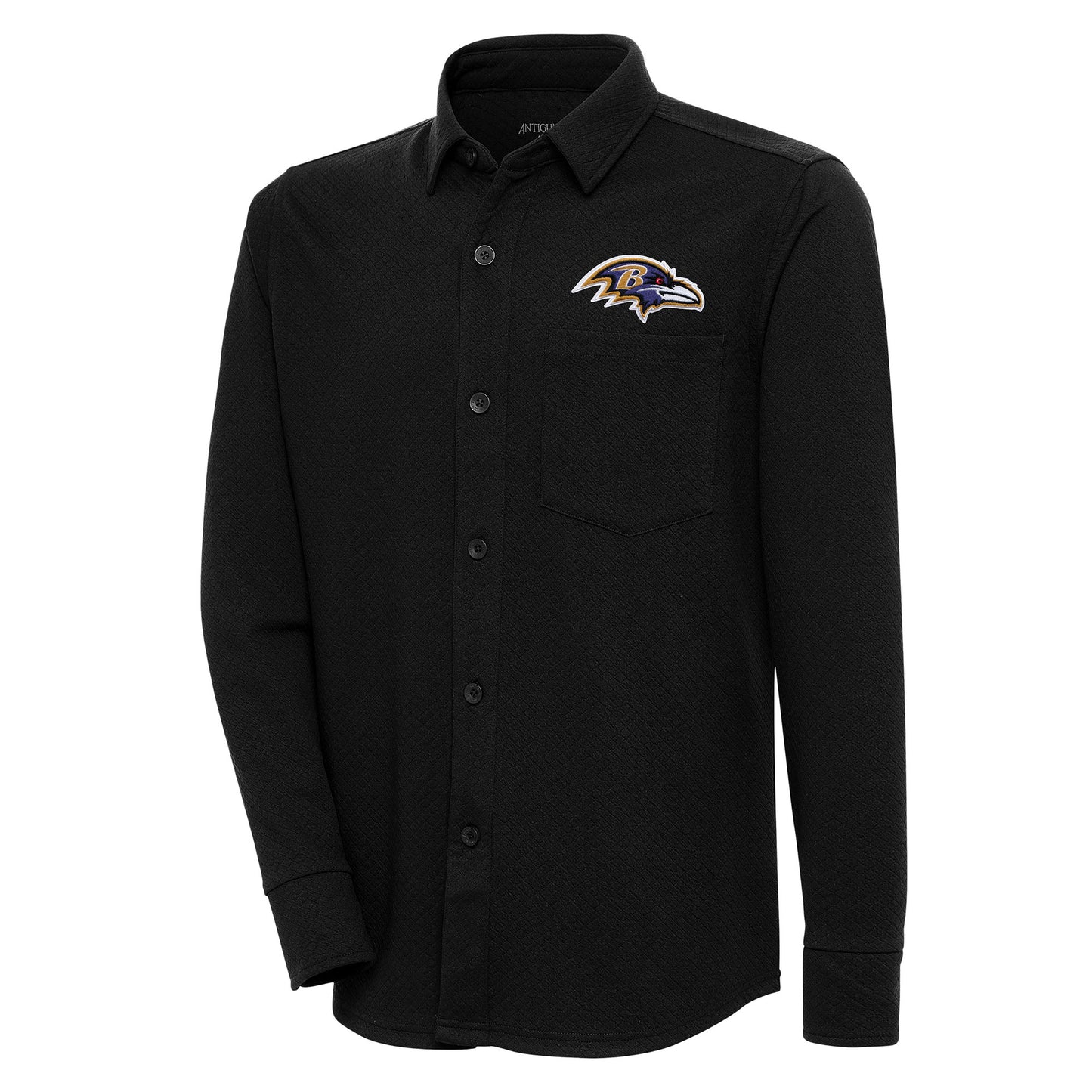 Men's Antigua Black Baltimore Ravens Streamer Button-Up Shacket
