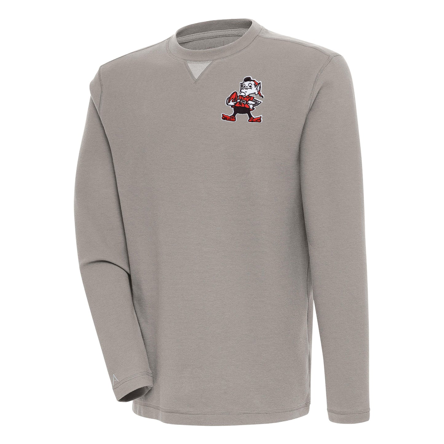 Men's Antigua Oatmeal Cleveland Browns Flier Bunker Pullover Sweatshirt
