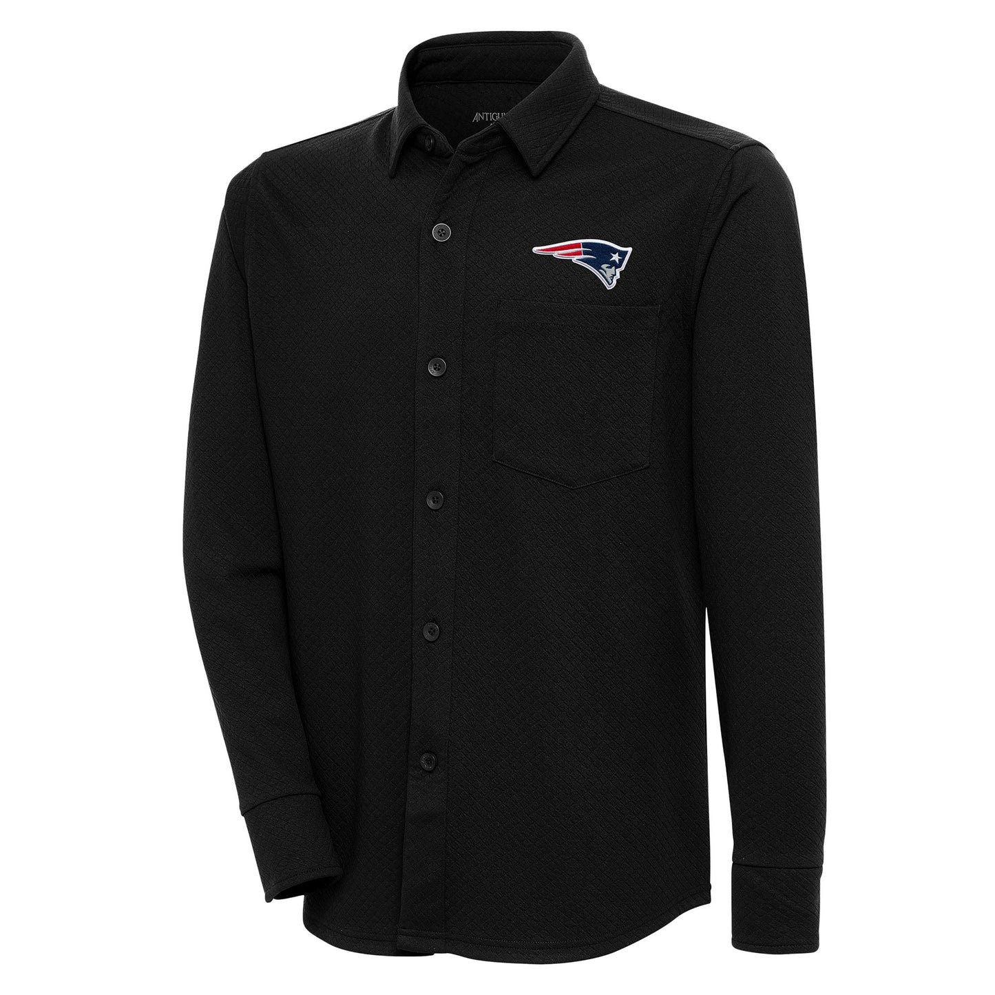 Men's Antigua Black New England Patriots Streamer Button-Up Shacket