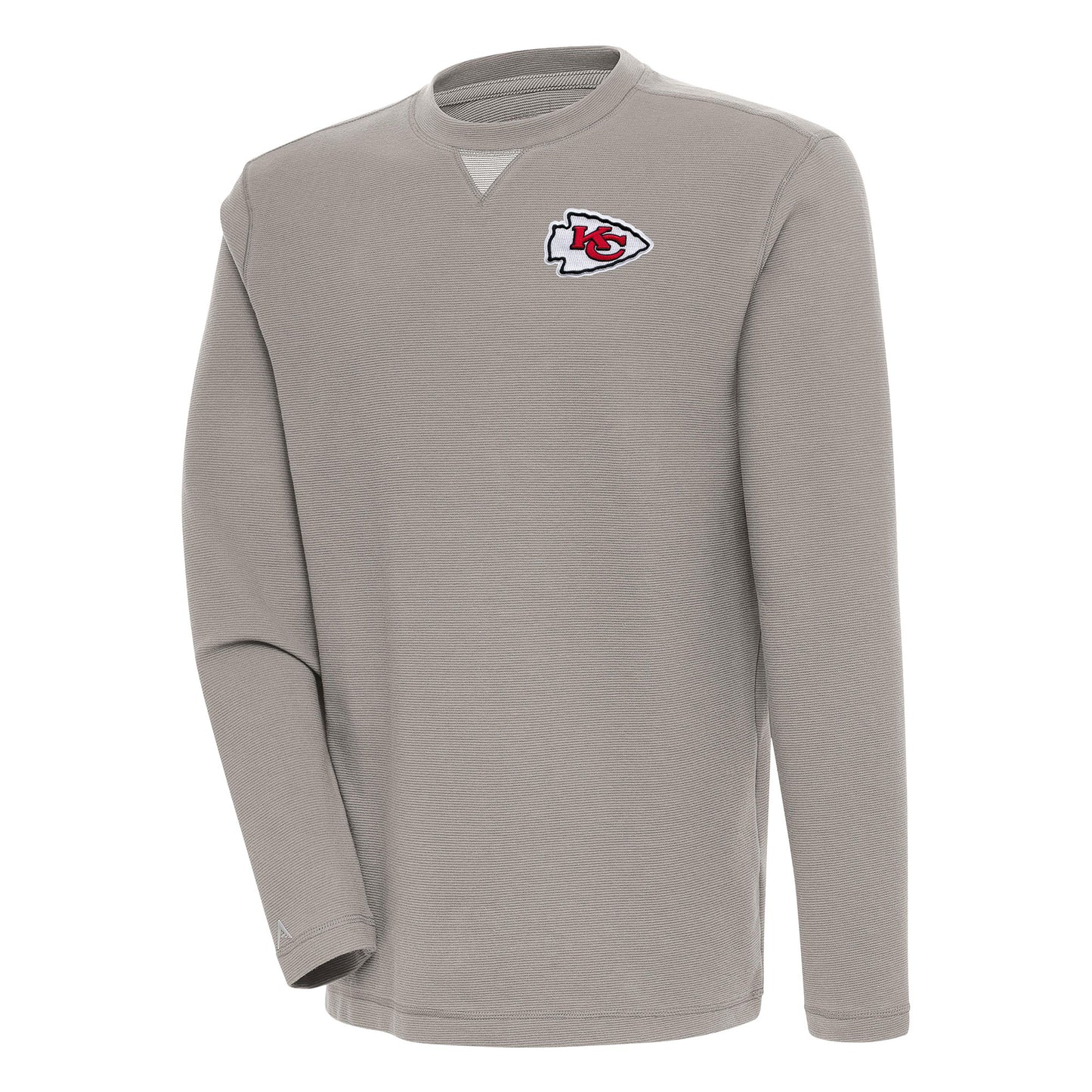 Men's Antigua Oatmeal Kansas City Chiefs Flier Bunker Pullover Sweatshirt