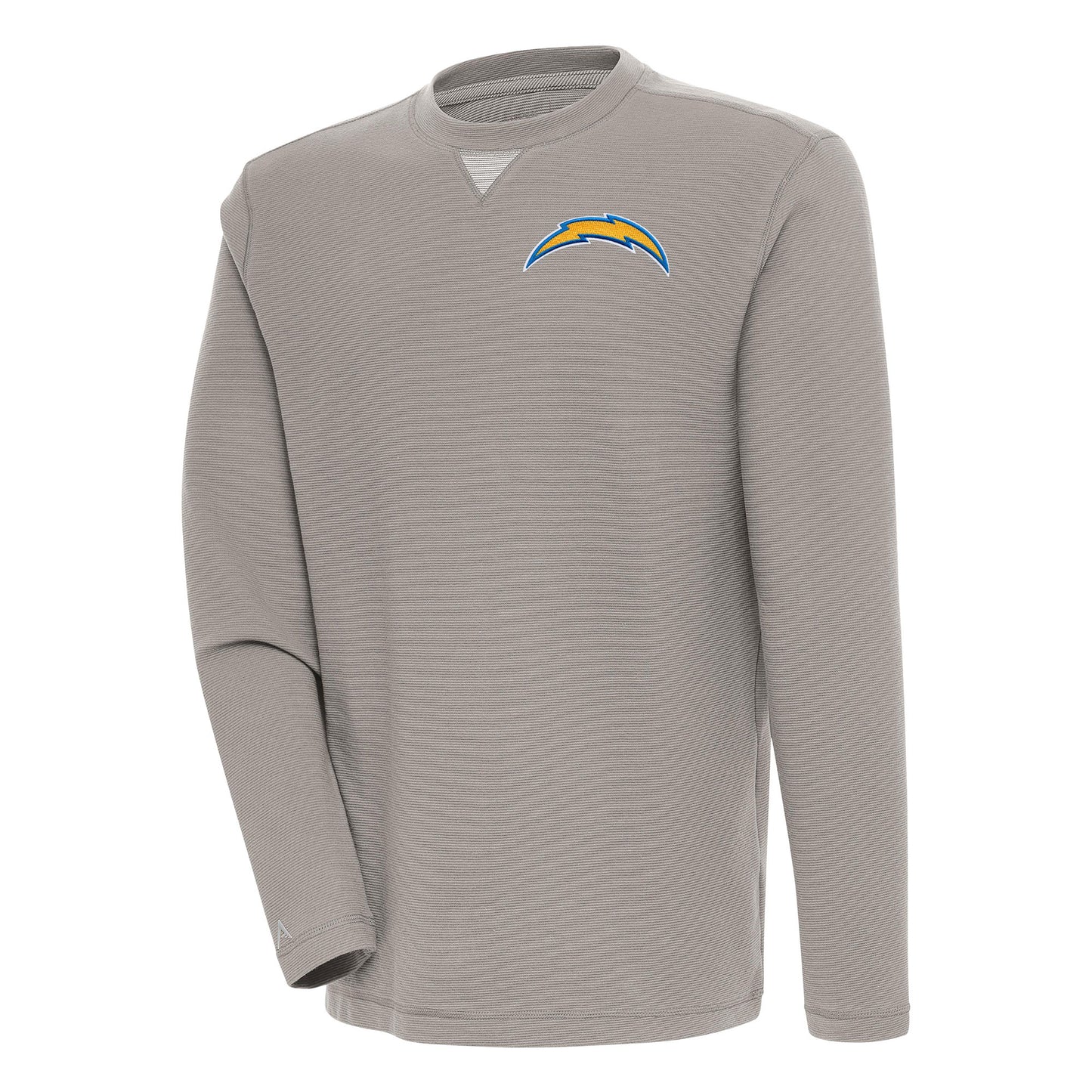 Men's Antigua Oatmeal Los Angeles Chargers Flier Bunker Pullover Sweatshirt