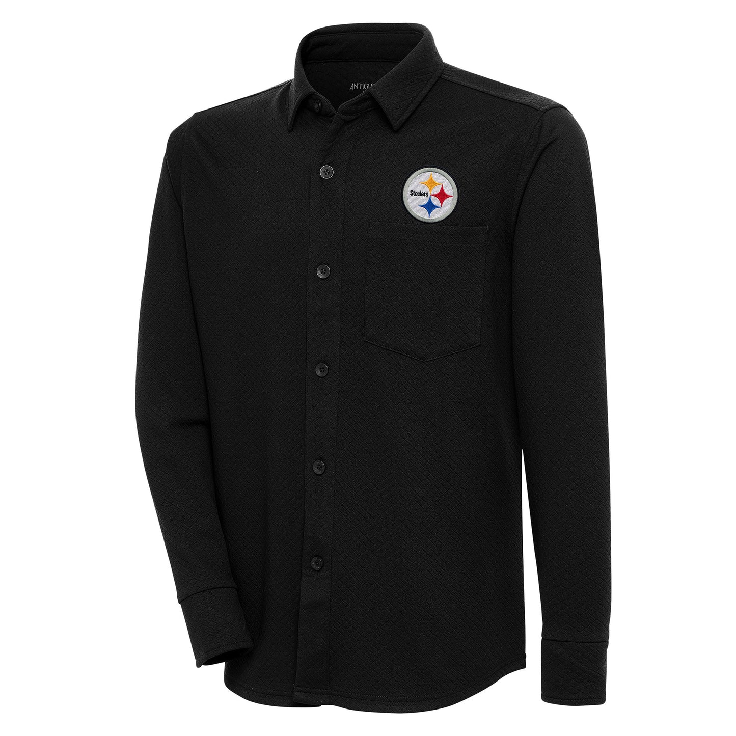 Men's Antigua Black Pittsburgh Steelers Streamer Button-Up Shacket