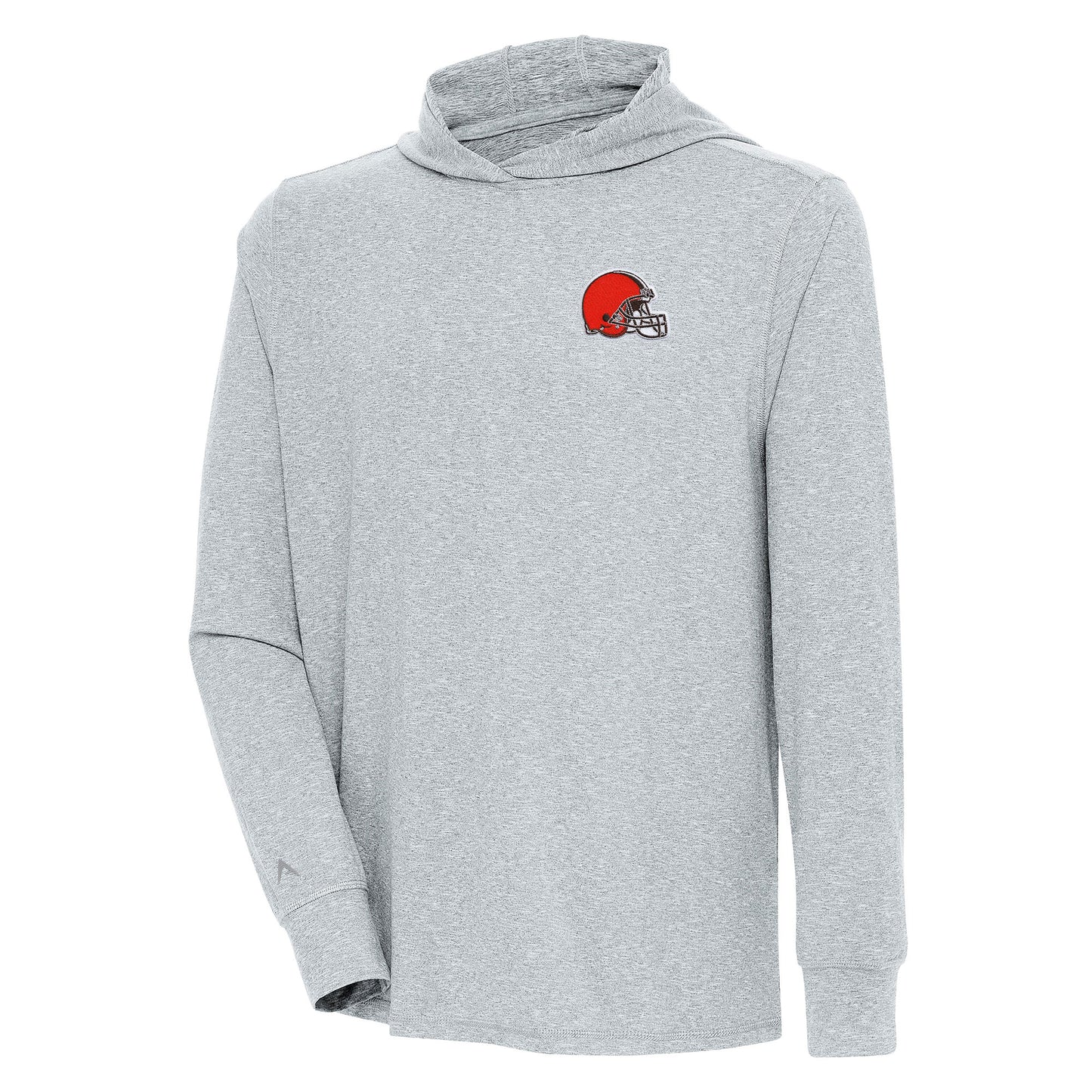 Men's Antigua Heather Gray Cleveland Browns Saga Long Sleeve Hoodie T-Shirt