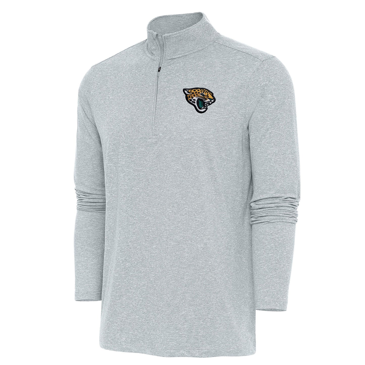 Men's Antigua Heather Gray Jacksonville Jaguars Hunk Quarter-Zip Pullover Top