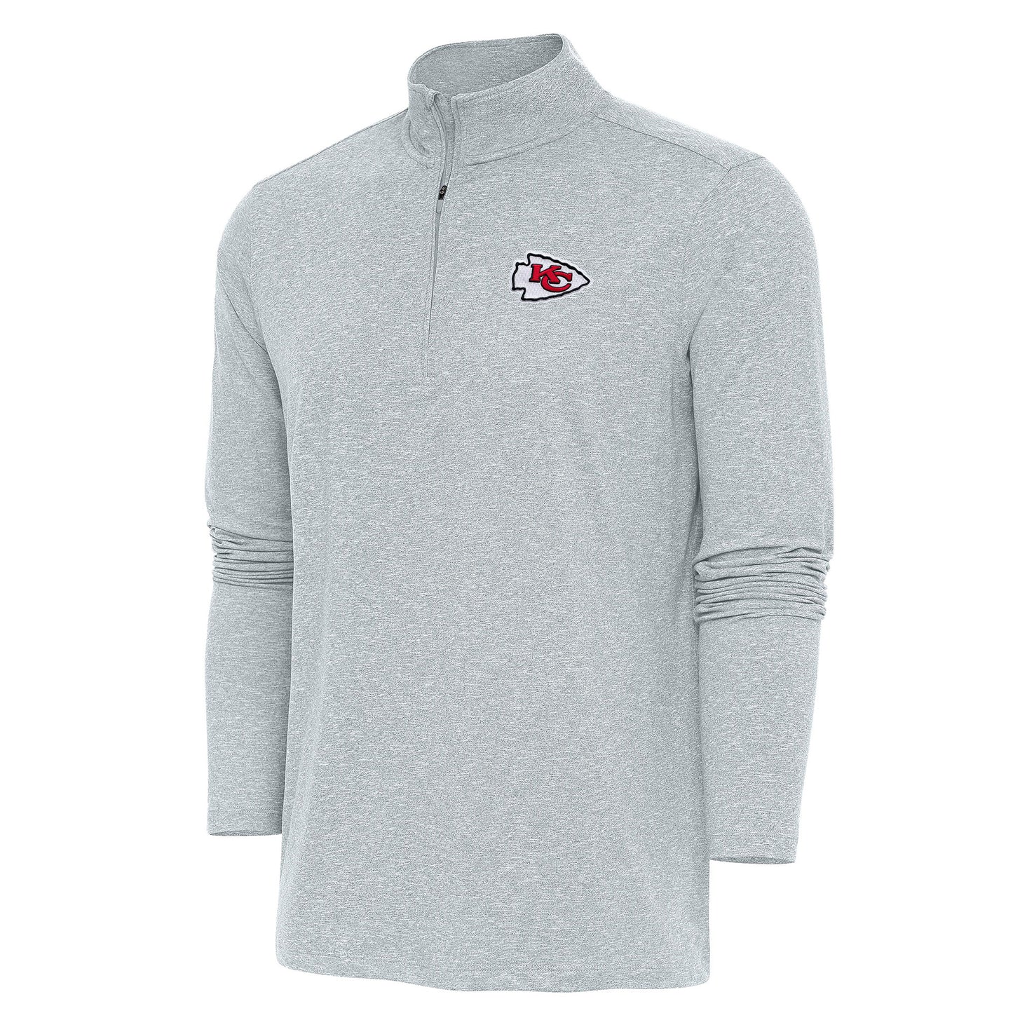 Men's Antigua Heather Gray Kansas City Chiefs Hunk Quarter-Zip Pullover Top