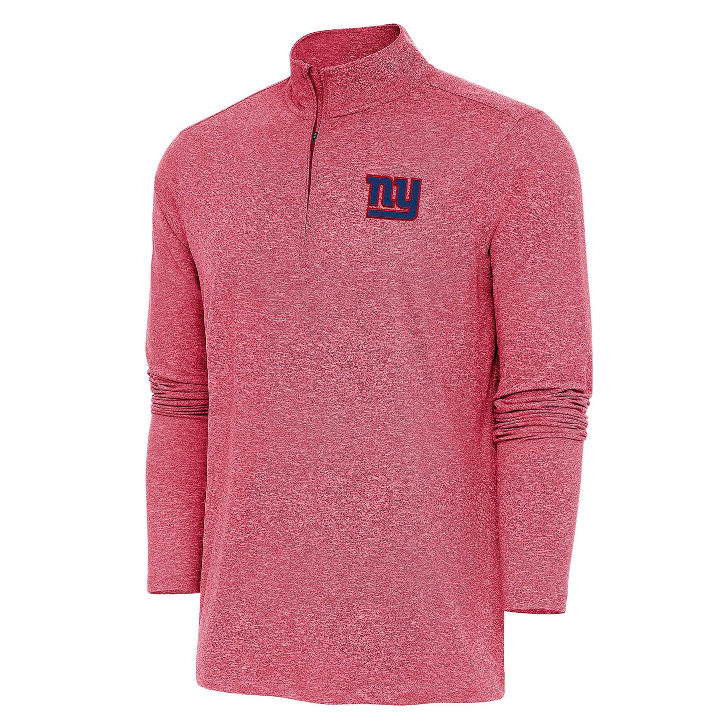 Men's Antigua Heather Red New York Giants Hunk Quarter-Zip Pullover Top