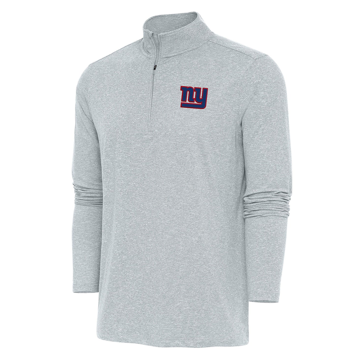 Men's Antigua Heather Gray New York Giants Hunk Quarter-Zip Pullover Top