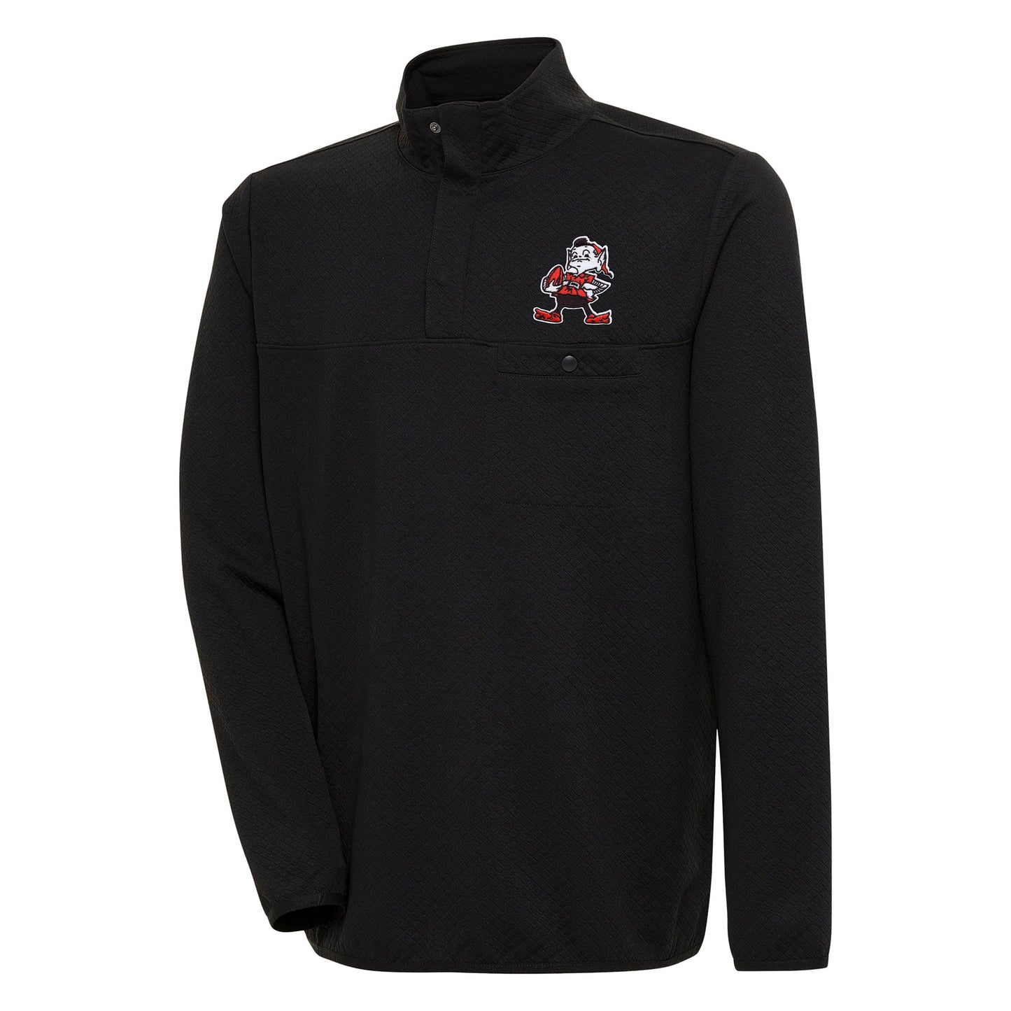 Men's Antigua Black Cleveland Browns Streamer Quarter-Snap Pullover Jacket