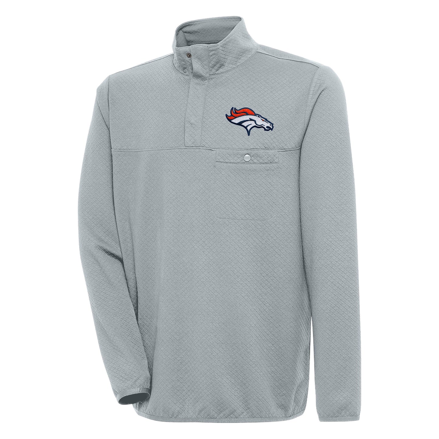 Men's Antigua Gray Denver Broncos Streamer Quarter-Snap Pullover Jacket