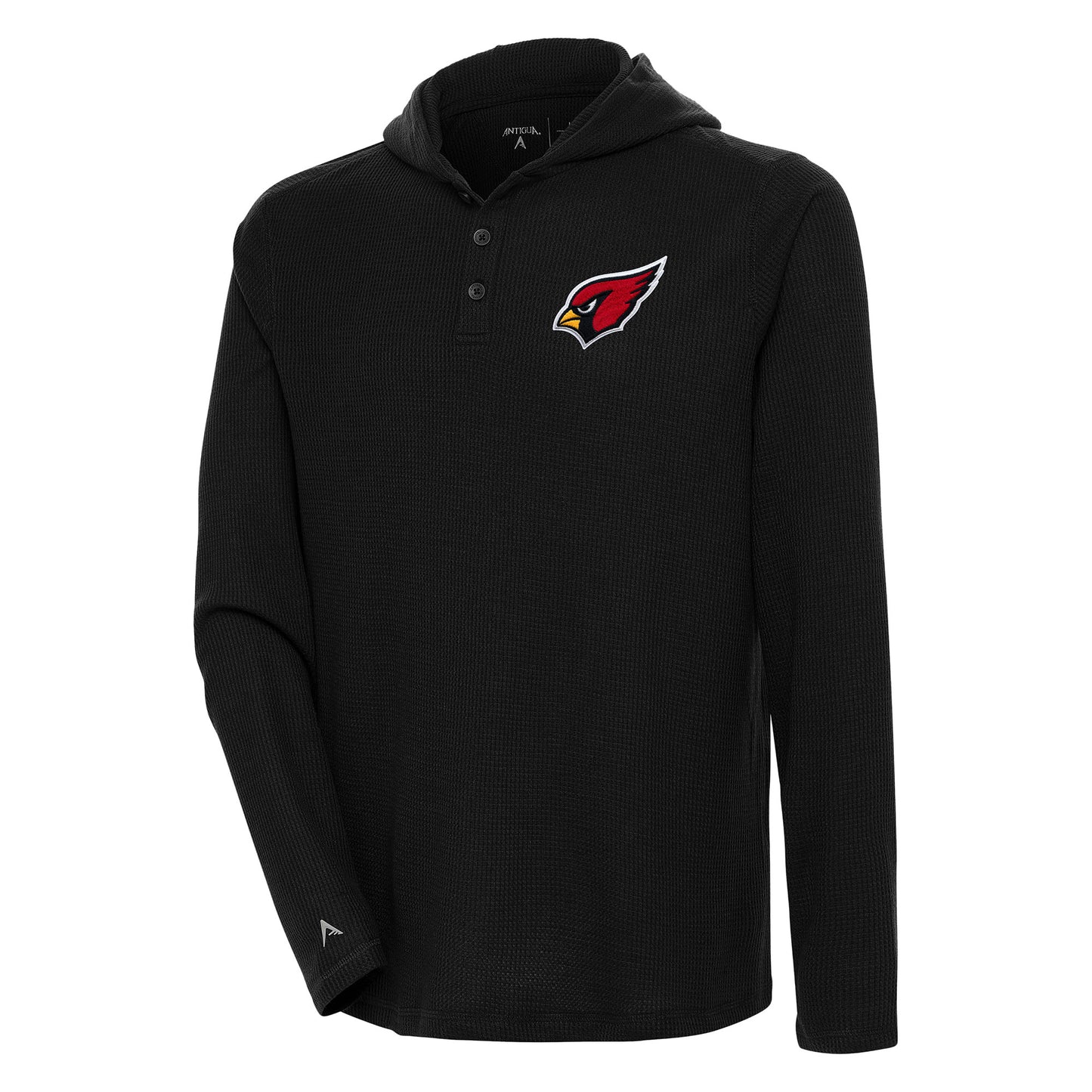 Men's Antigua Black Arizona Cardinals Strong Hold Long Sleeve Henley Hoodie T-Shirt