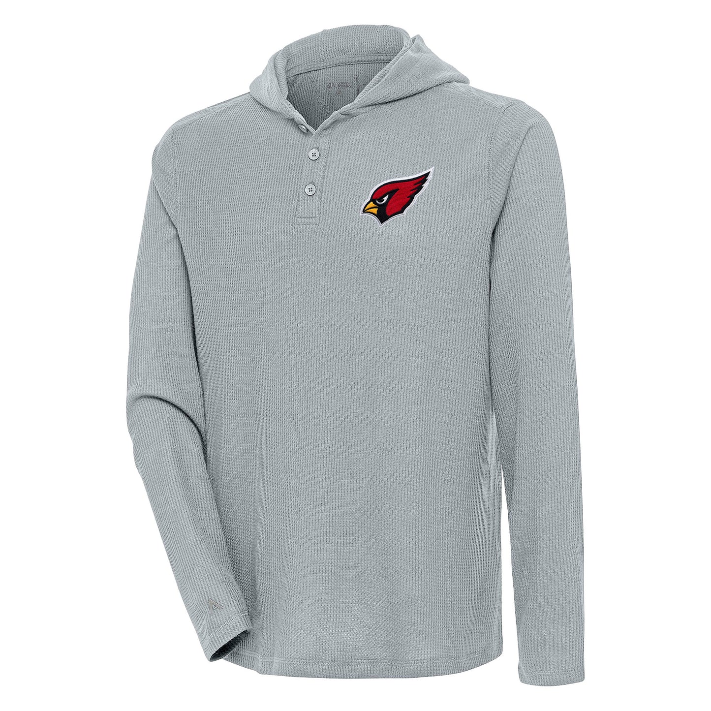 Men's Antigua Gray Arizona Cardinals Strong Hold Long Sleeve Henley Hoodie T-Shirt