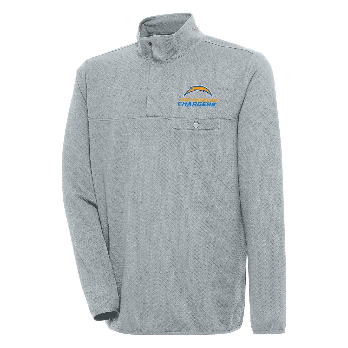 Men's Antigua Gray Los Angeles Chargers Streamer Quarter-Snap Pullover Jacket
