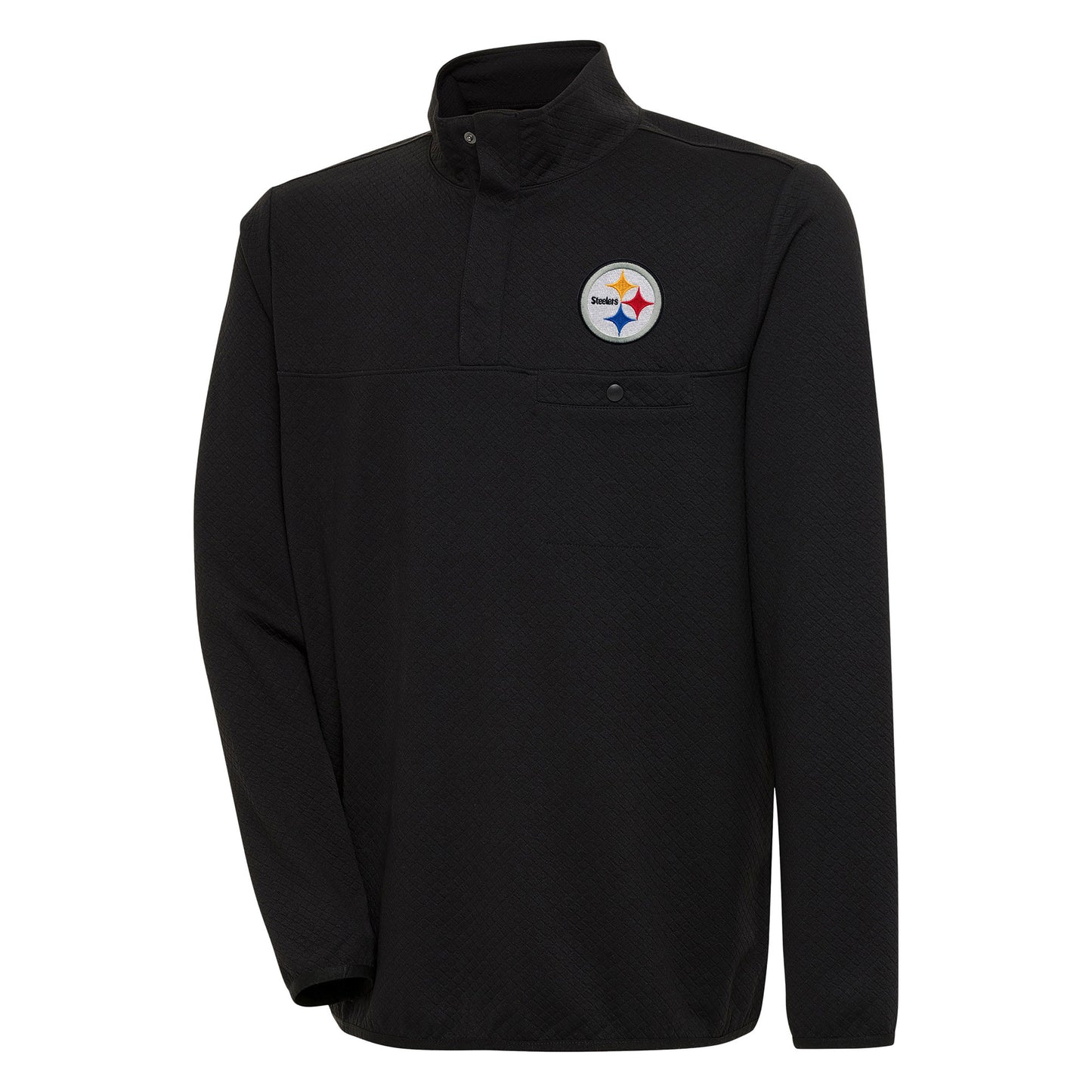 Men's Antigua Black Pittsburgh Steelers Streamer Quarter-Snap Pullover Jacket