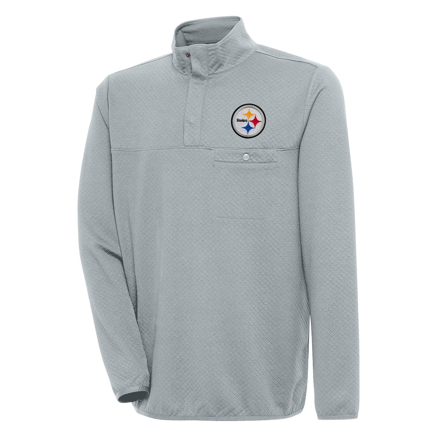 Men's Antigua Gray Pittsburgh Steelers Streamer Quarter-Snap Pullover Jacket