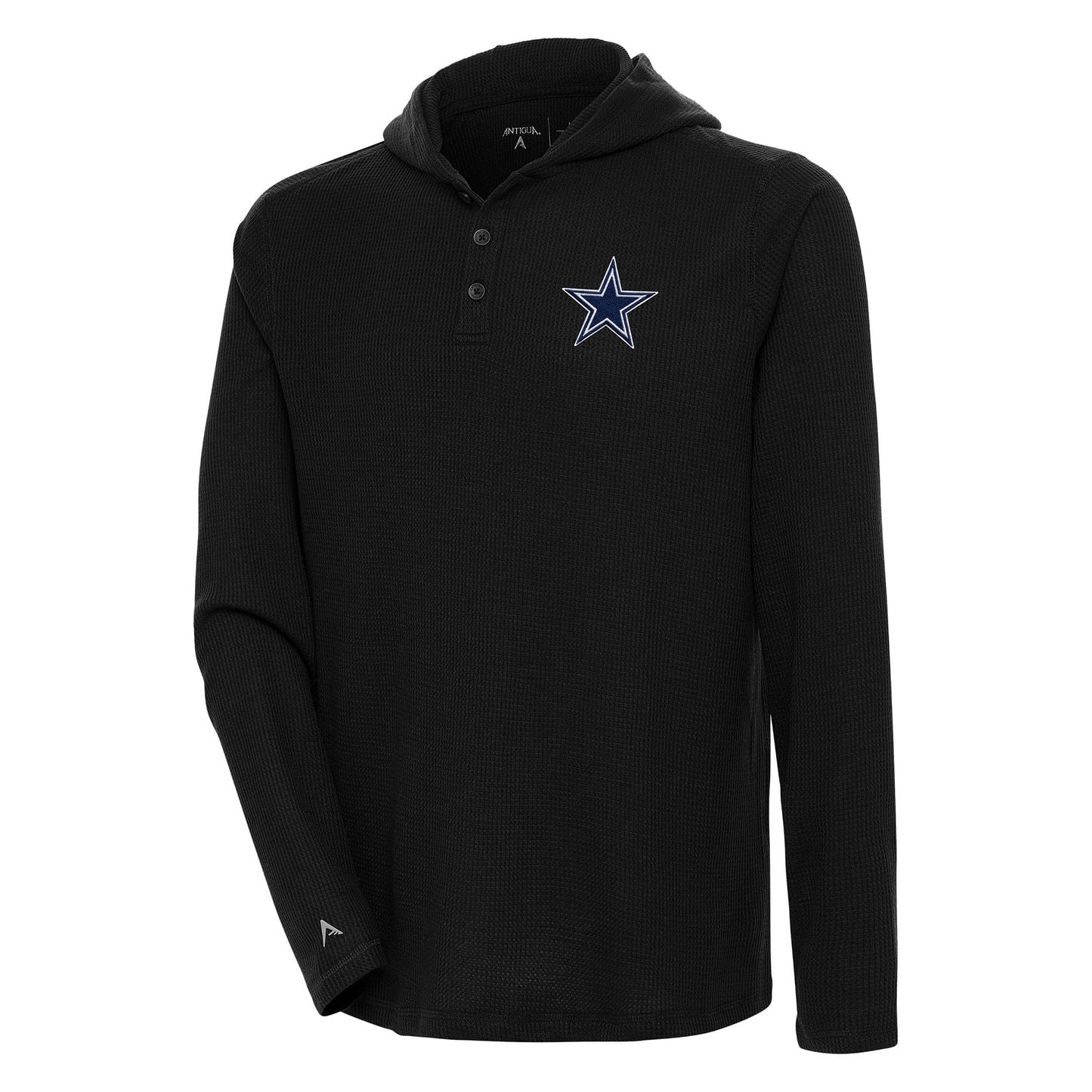 Men's Antigua Black Dallas Cowboys Strong Hold Long Sleeve Henley Hoodie T-Shirt