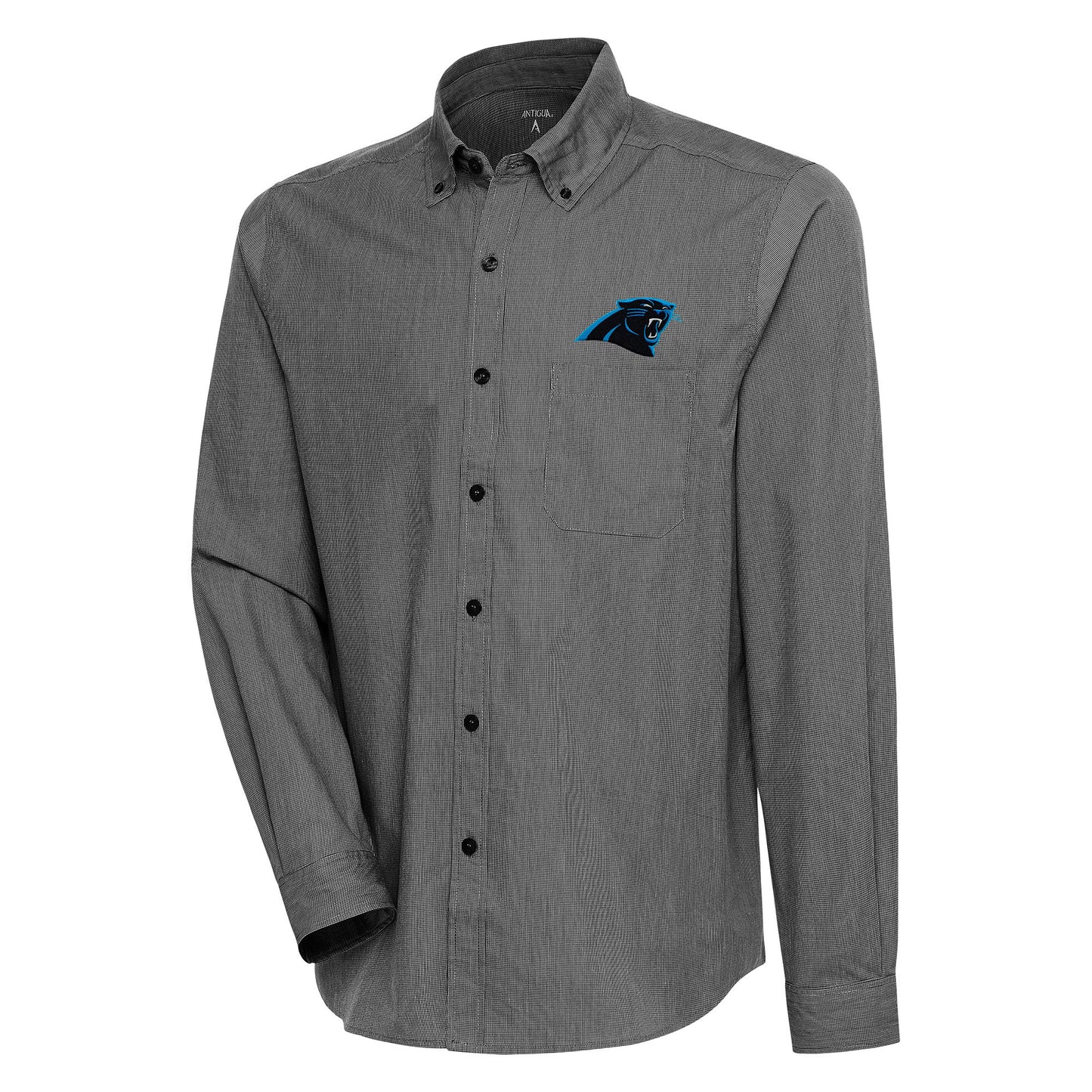 Men's Antigua Black/White Carolina Panthers Compression Tri-Blend Long Sleeve Button-Down Shirt