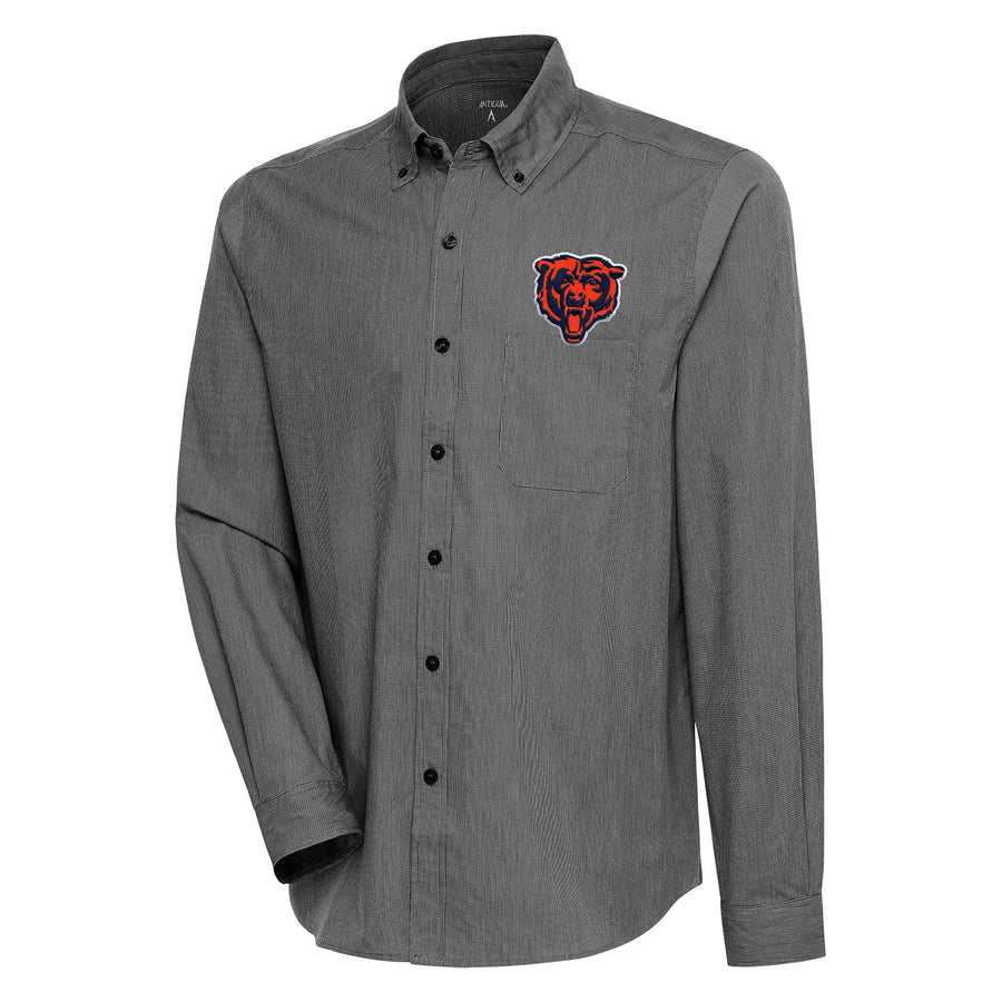 Men's Antigua Black/White Chicago Bears Compression Tri-Blend Long Sleeve Button-Down Shirt