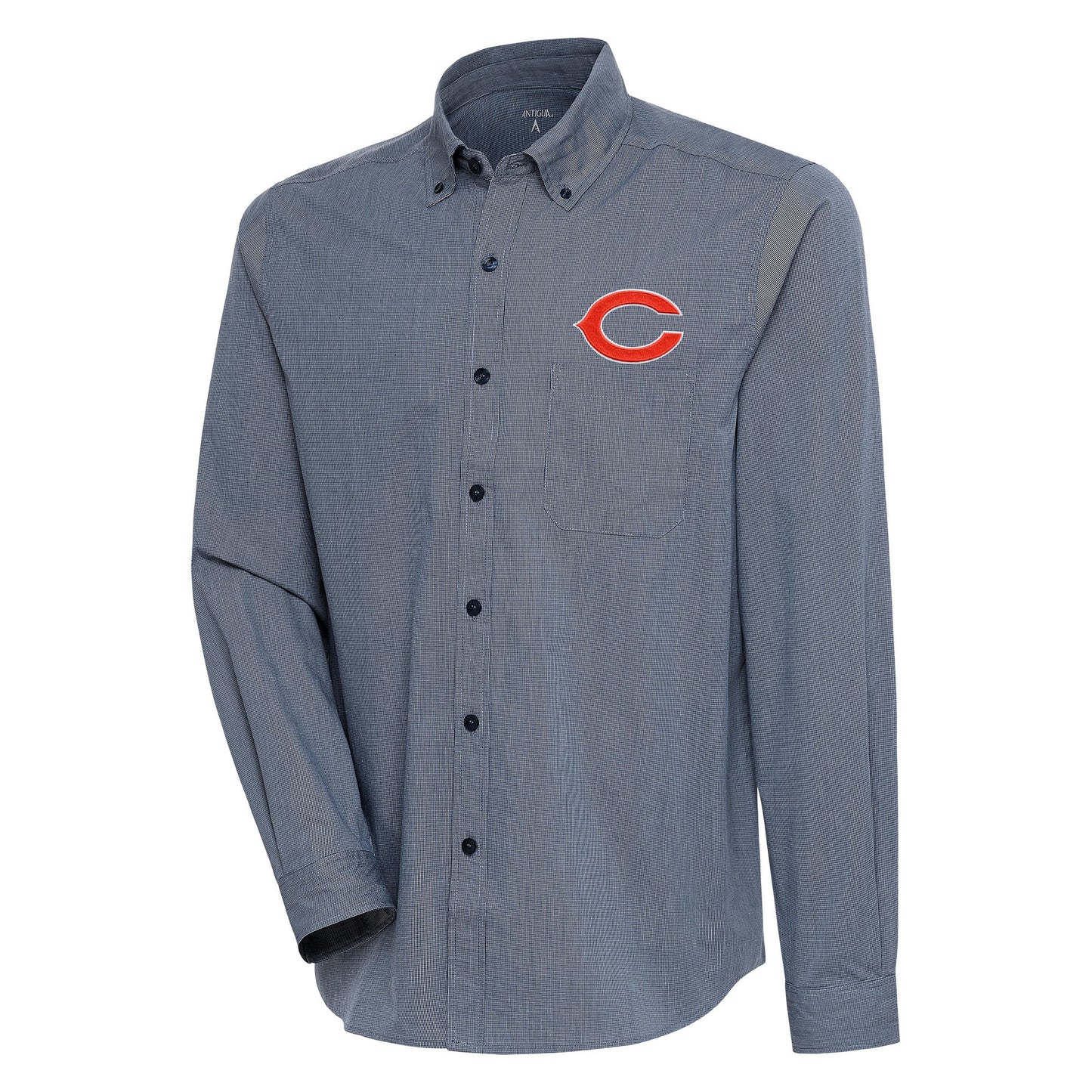 Men's Antigua Navy/White Chicago Bears Compression Tri-Blend Long Sleeve Button-Down Shirt