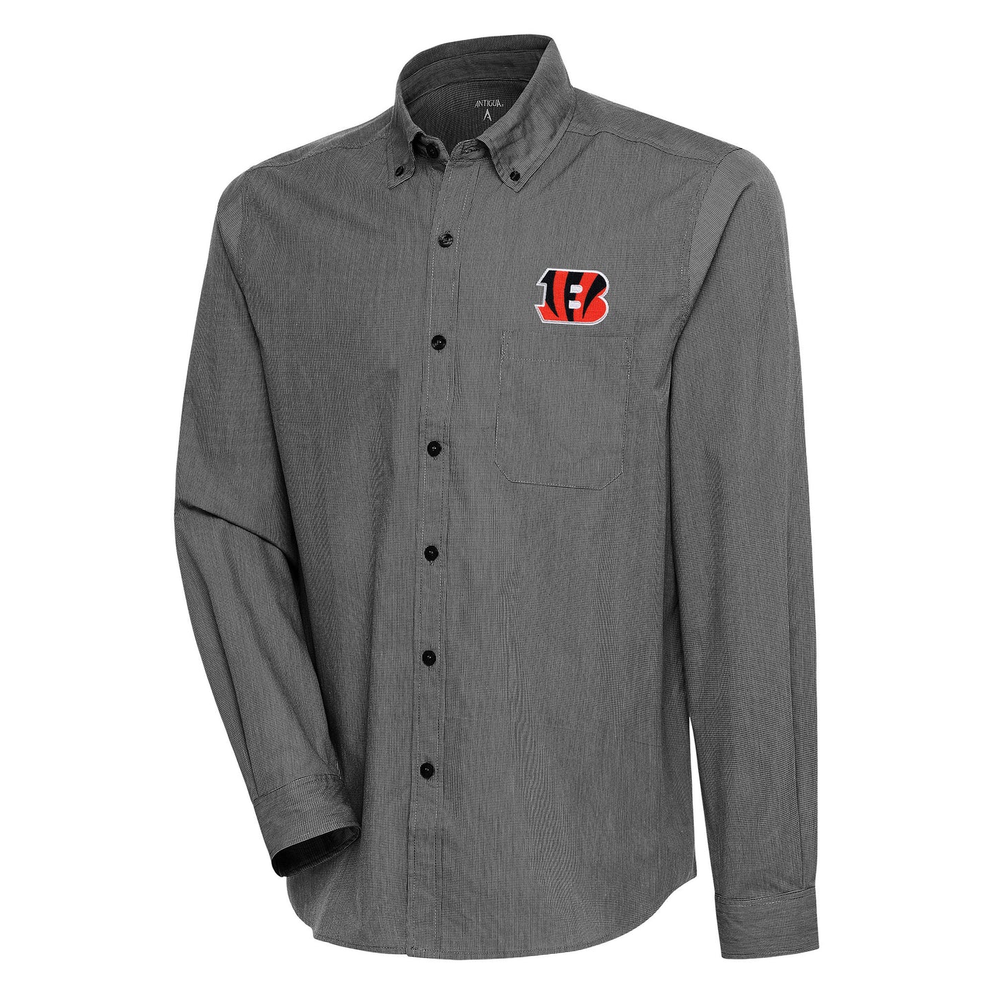 Men's Antigua Black/White Cincinnati Bengals Compression Tri-Blend Long Sleeve Button-Down Shirt