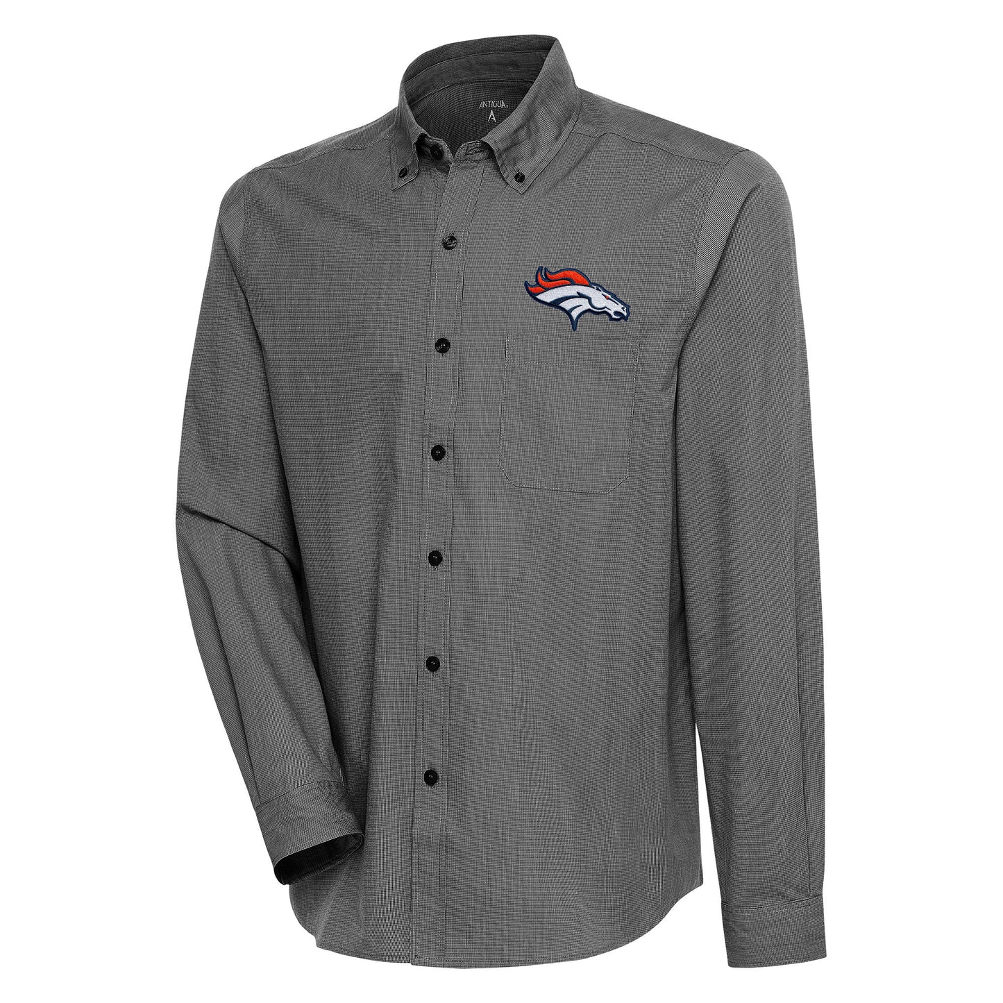 Men's Antigua Black/White Denver Broncos Compression Tri-Blend Long Sleeve Button-Down Shirt