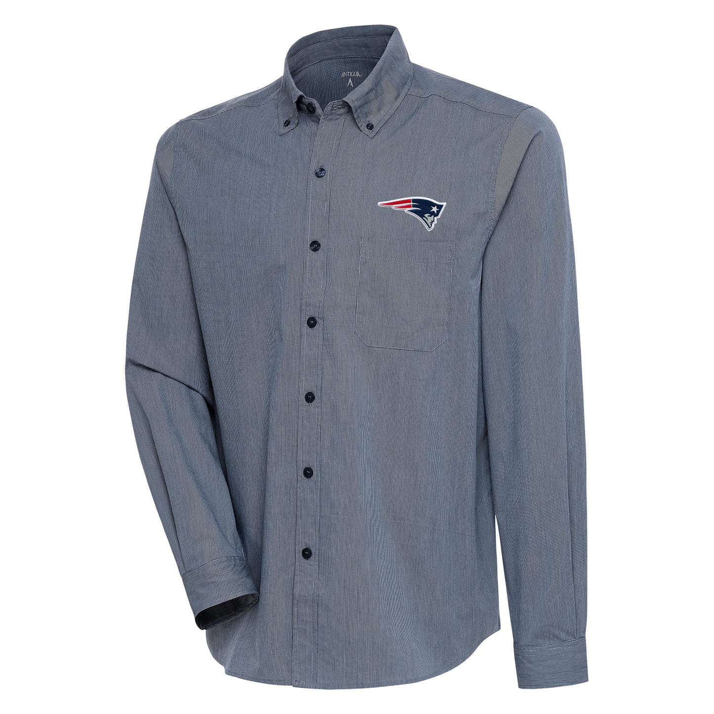 Men's Antigua Navy/White New England Patriots Compression Tri-Blend Long Sleeve Button-Down Shirt
