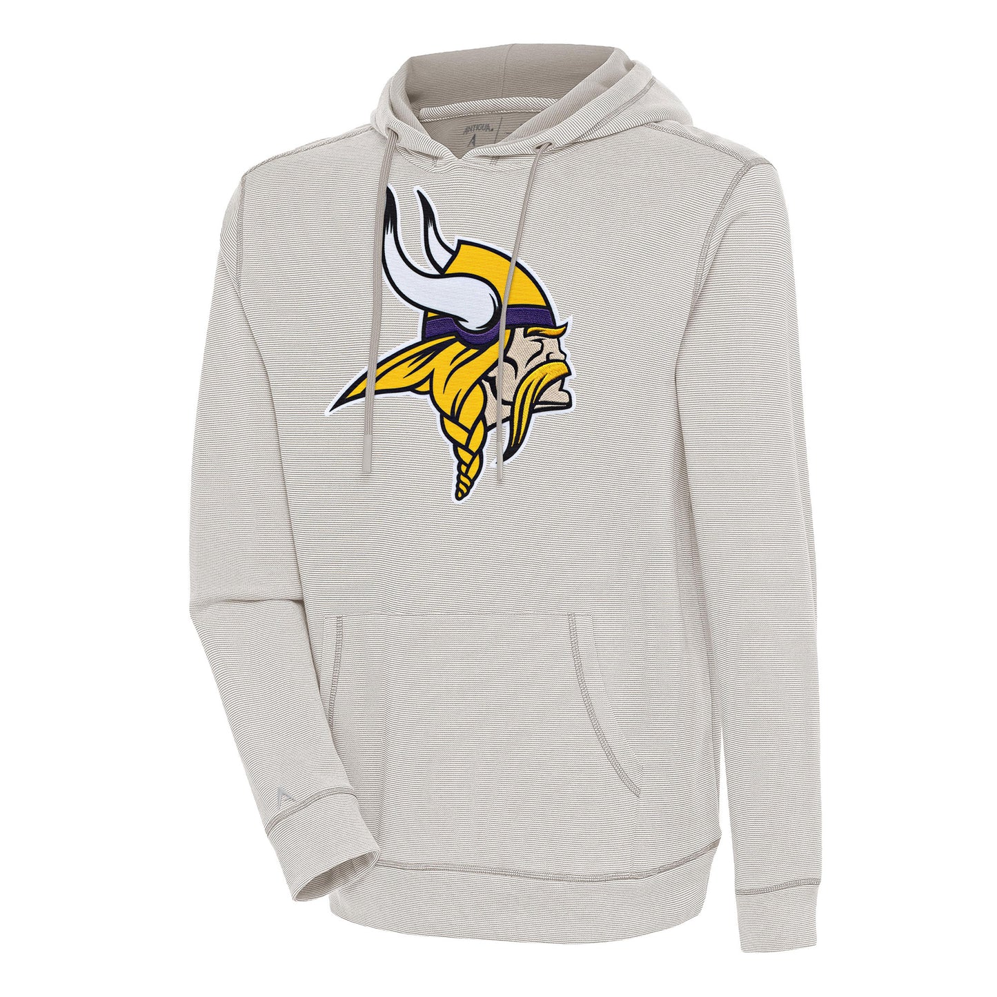 Men's Antigua Oatmeal/White Minnesota Vikings Axe Bunker Tri-Blend Pullover Hoodie