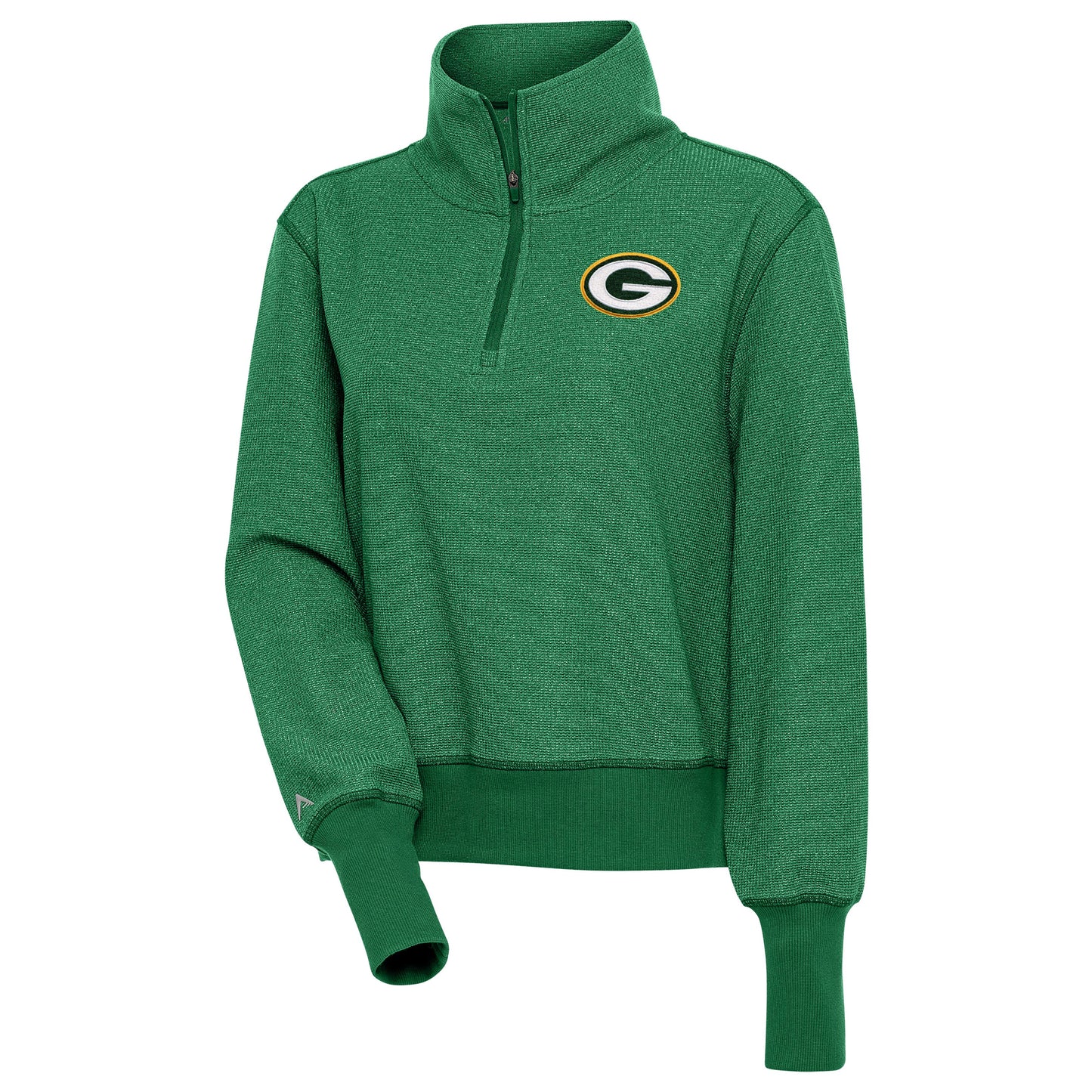 Women's Antigua Green Green Bay Packers Upgrade Half-Zip Pullover Top